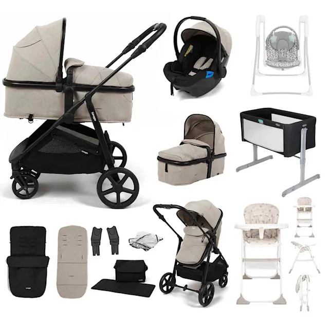 Puggle Monaco XT 2-in-1 Travel System with Car Seat 12-Piece Bundle - Cashmere