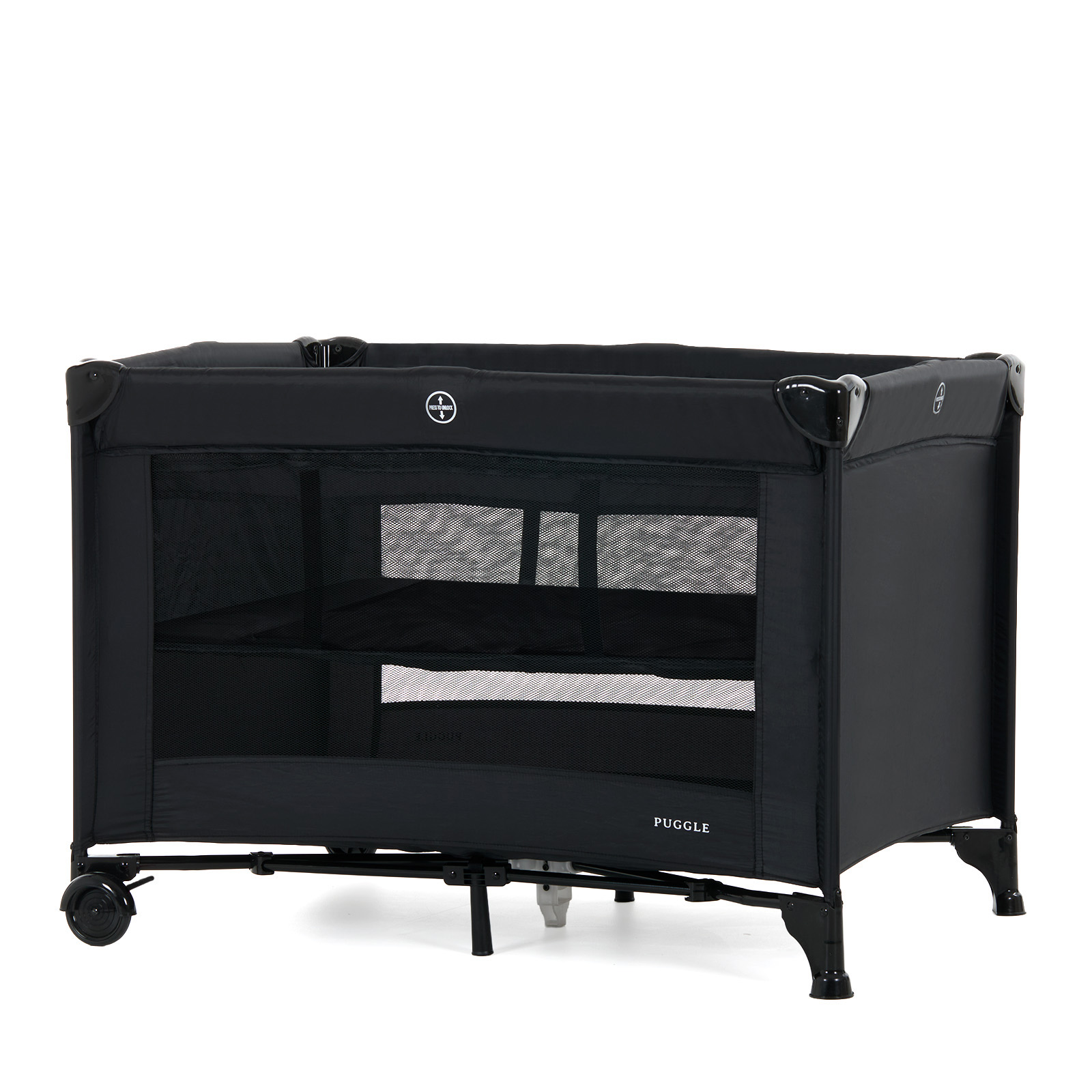 Puggle Compact 3-in-1 Travel Cot, Playpen & Basinette - Midnight Black