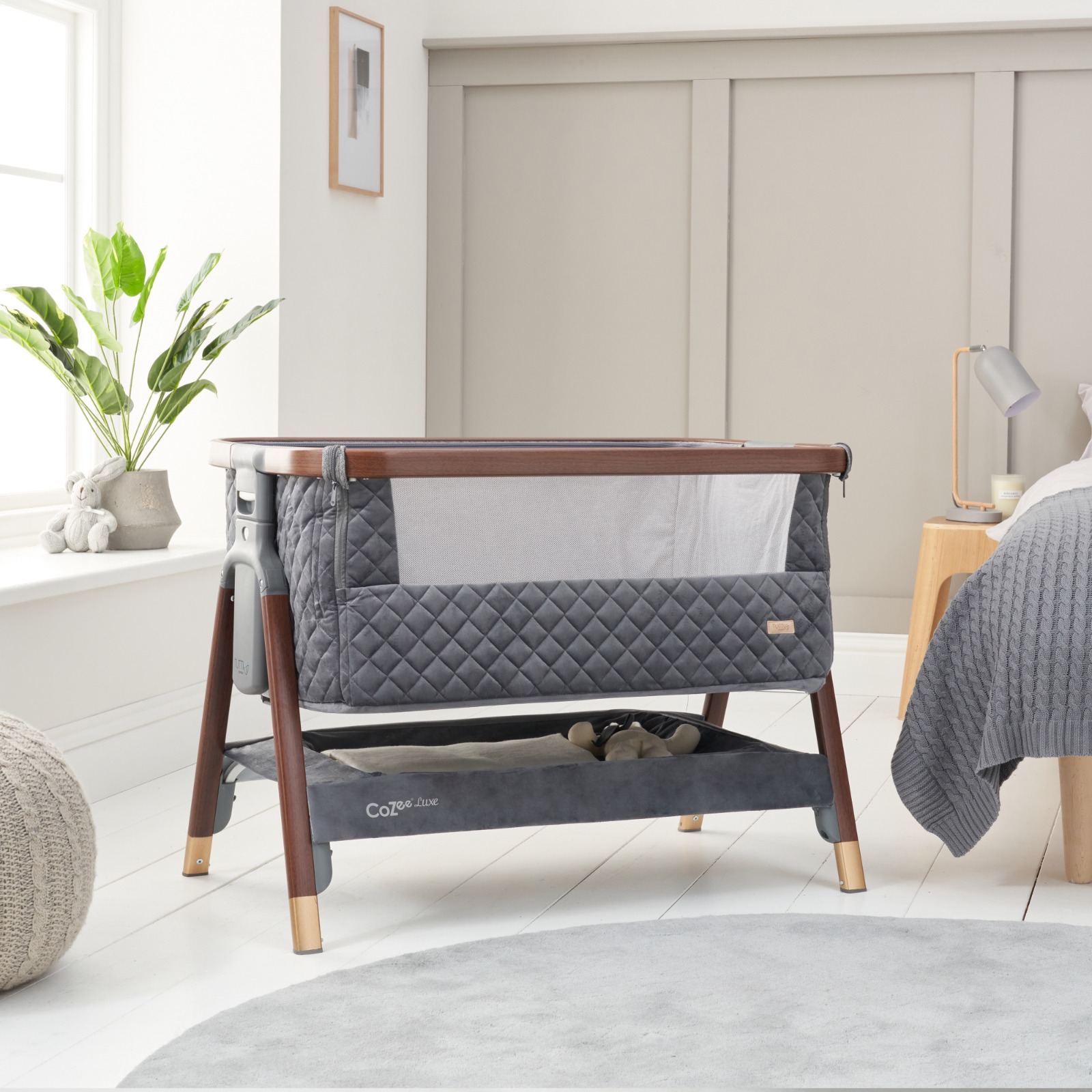Tutti Bambini Cozee Luxe Bedside Crib & Mattress - Walnut & Slate