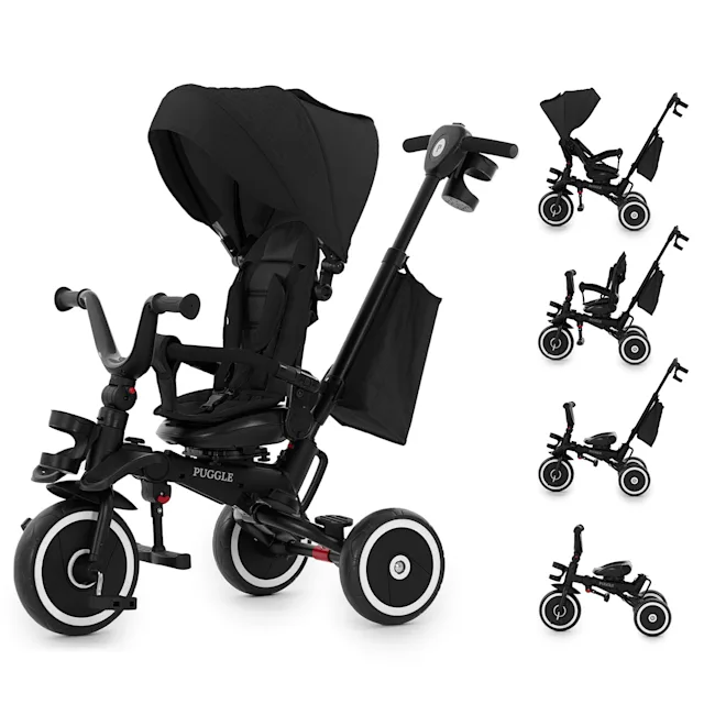 Puggle Designer Spin 6-in-1 Trike with Infant Leg Support - Night Black (9 Months - 5 Years) 