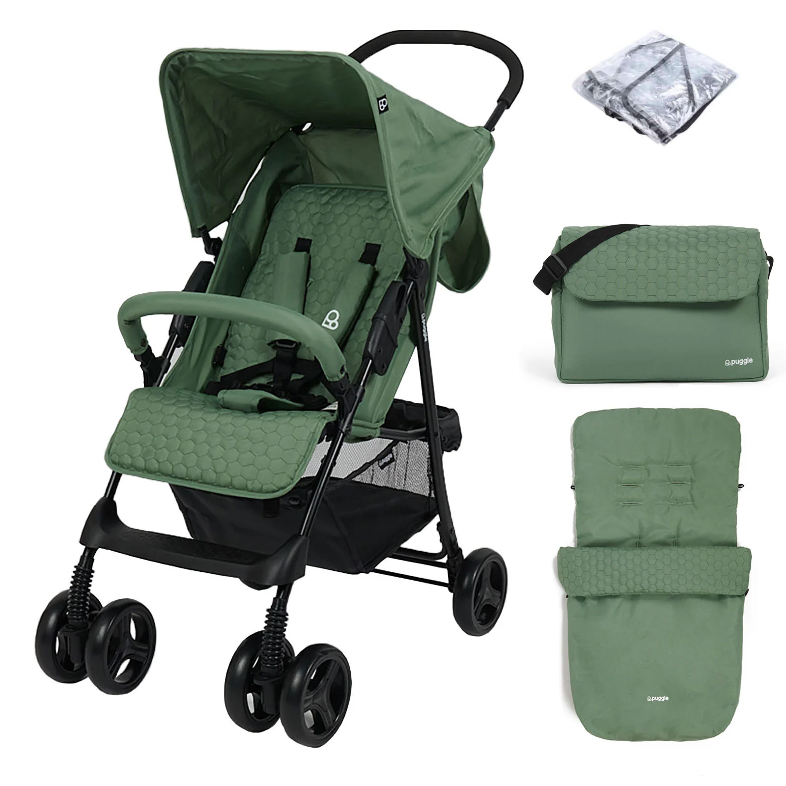 Puggle Holiday Luxe Pushchair with Rain Cover, Universal Footmuff
