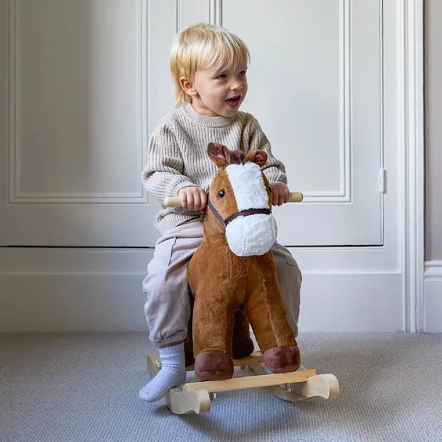 Puggle Plush Wooden Rocking Horse with Sounds - Brown (18 Months - 3 Years)