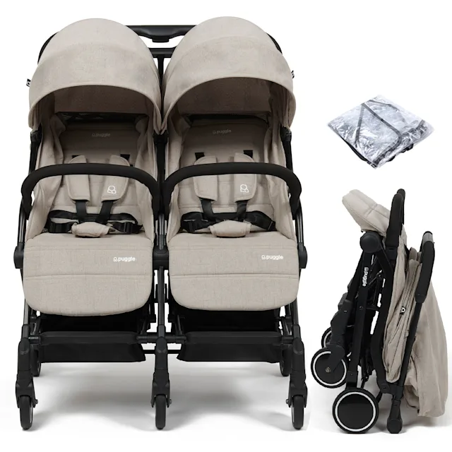 Puggle City Traveller Compact Fold Twin Pushchair (12kg) - Cashmere