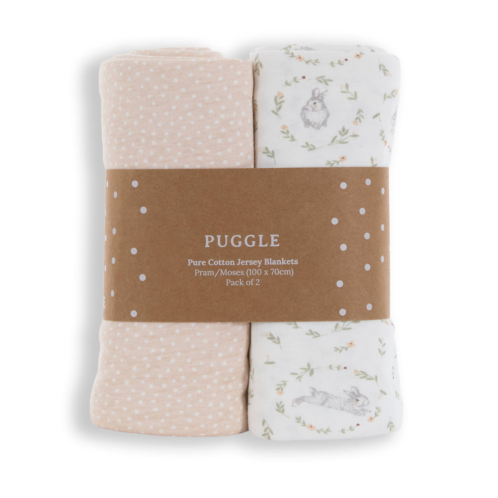 Puggle Vintage Blossom 2-Piece Pure Cotton Jersey Blankets - Blossom Pink/White