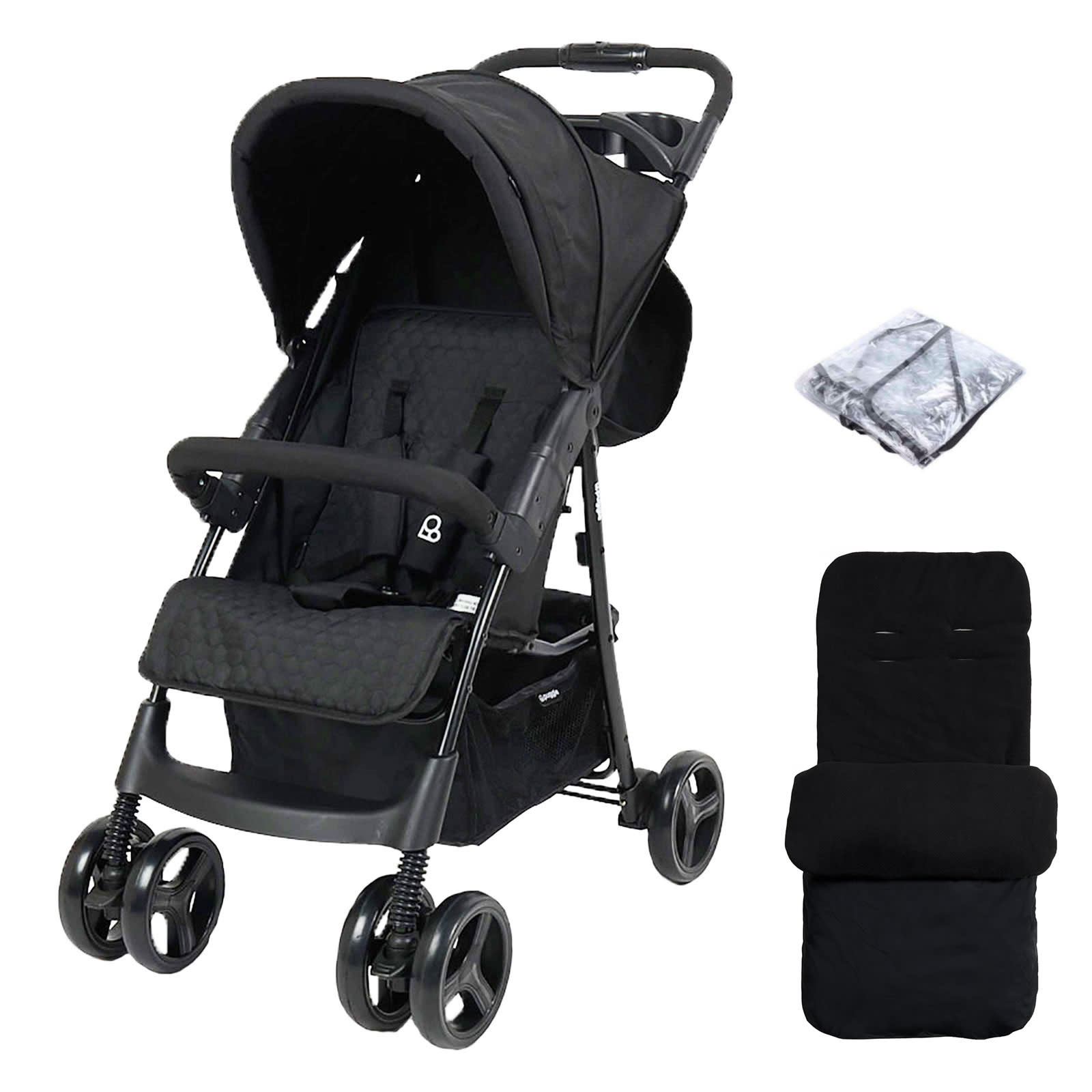 Puggle Starmax Pushchair with Rain Cover Universal Deluxe Footmuff Storm Black The Nursery Store