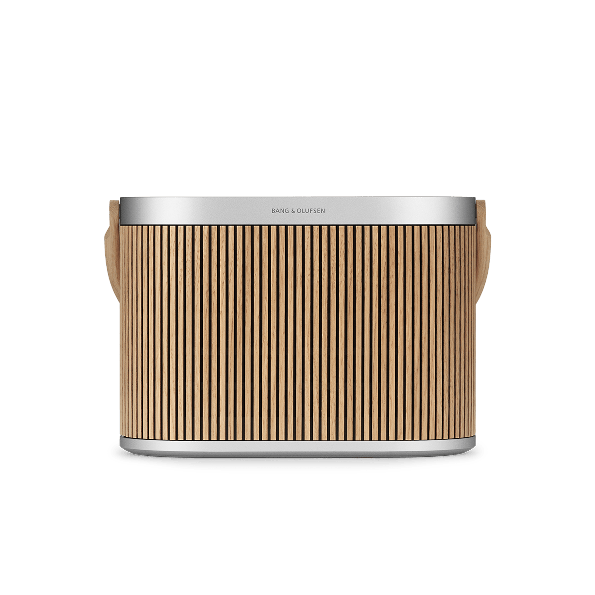 Bang & Olufsen Beosound A5 portable speaker in oak, viewed from the front