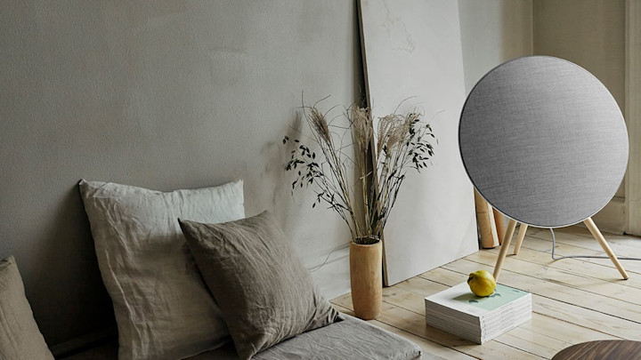 Beoplay A9 speakers front full next to plant