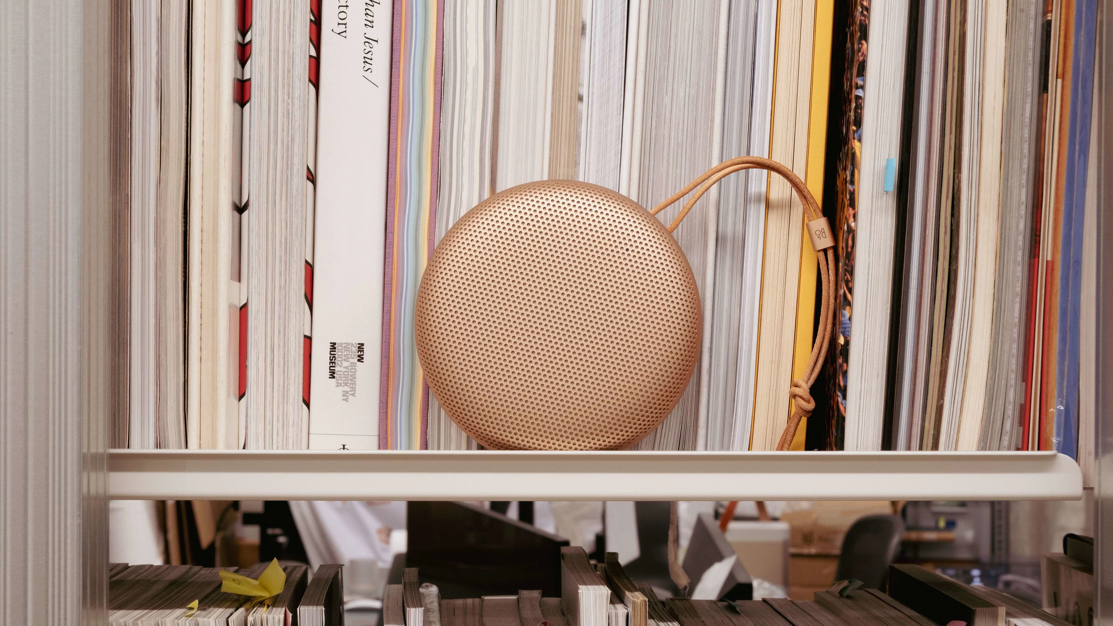 Beosound A1 on a library shelf