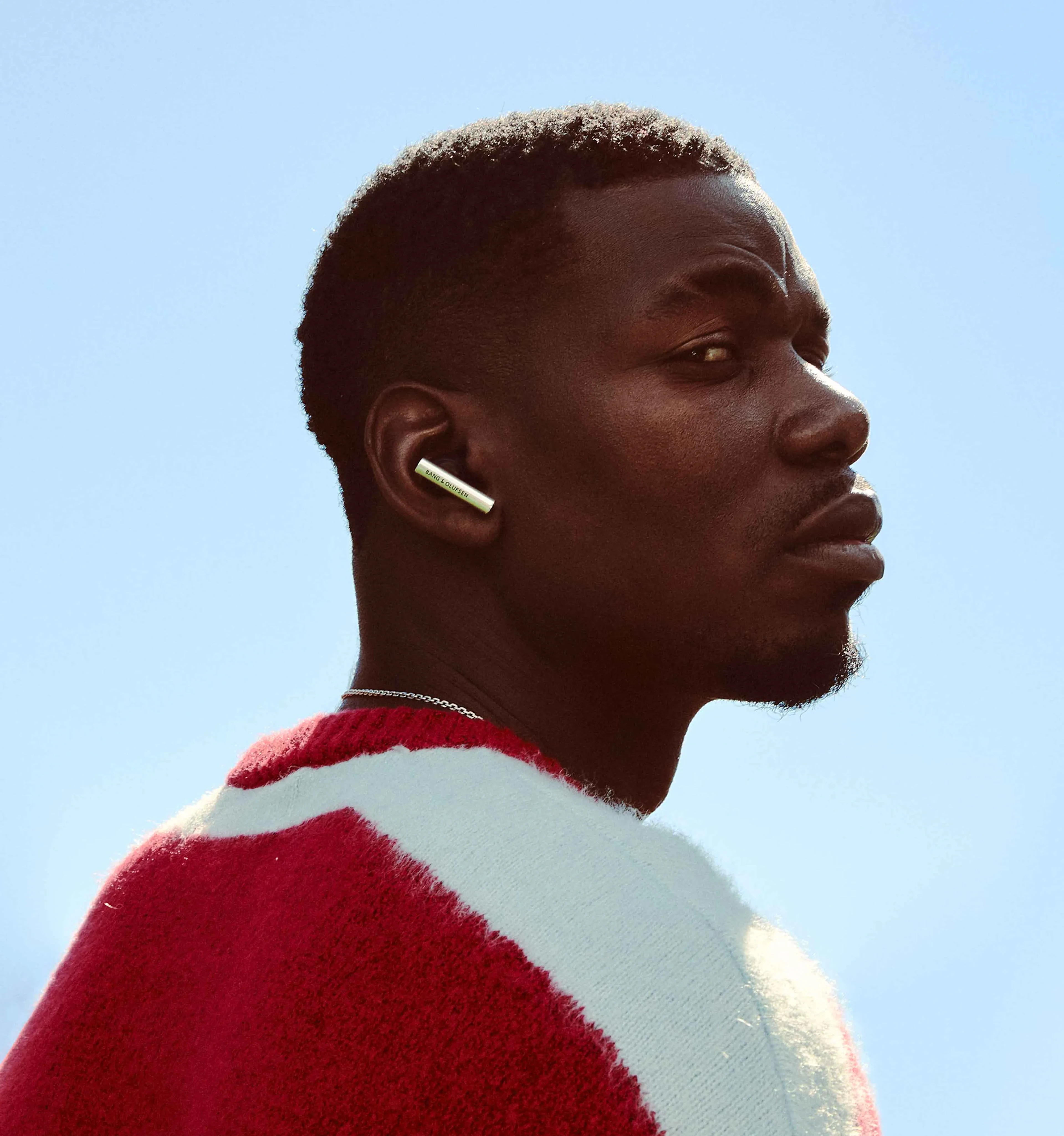 AS Monaco player Paul Pogba wearing Beo Grace Aluminium variant with charismatic facial expression