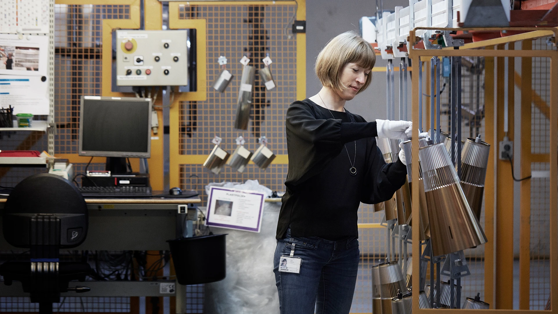 Britta in the factory in Struer, Denmark