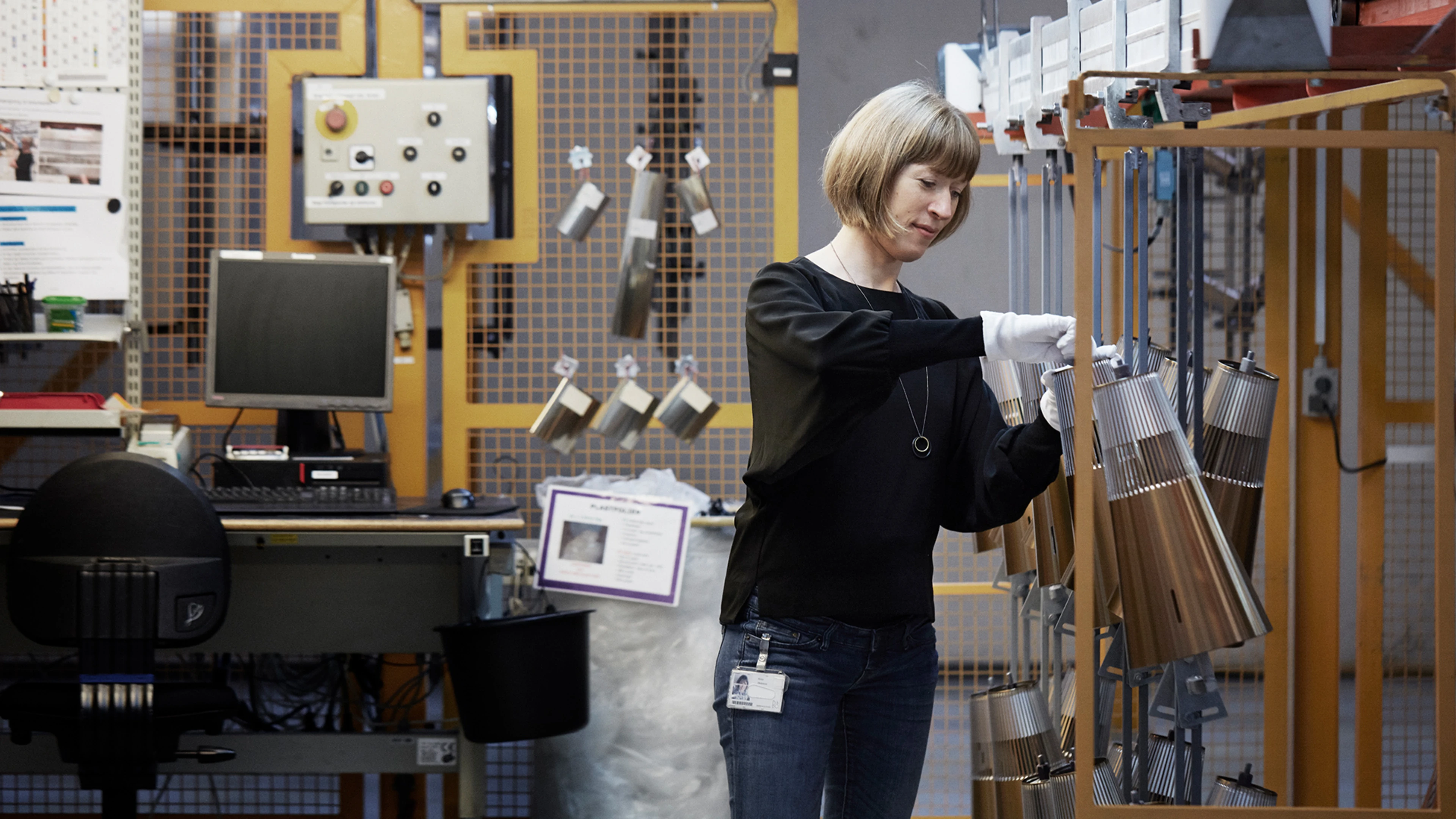 Britta in the factory in Struer, Denmark