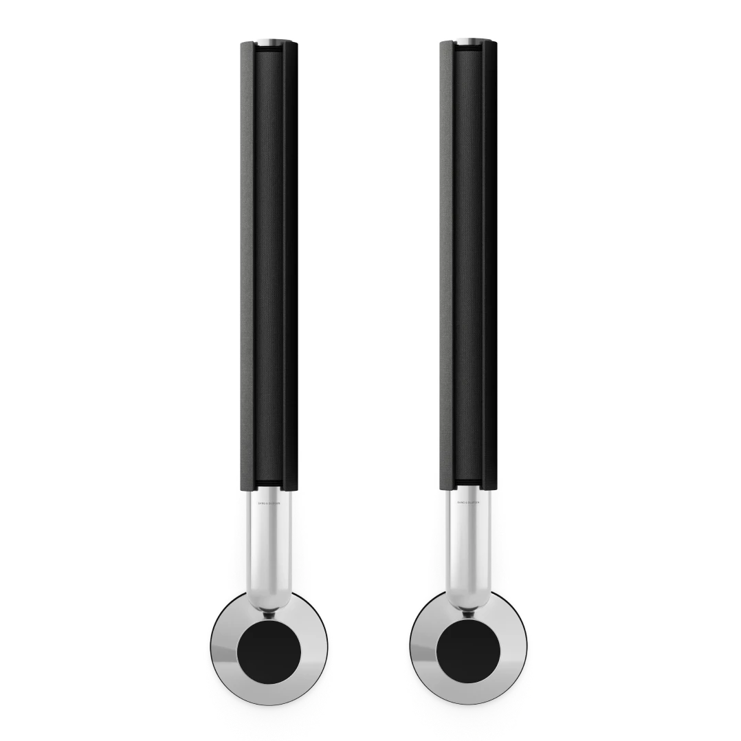 A pair of Beolab 28 in grey with natural aluminium and wall mount