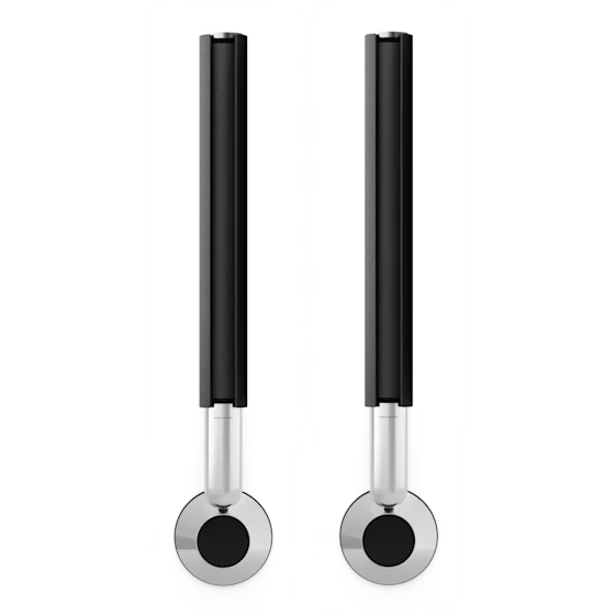 A pair of Beolab 28 in grey with natural aluminium and wall mount