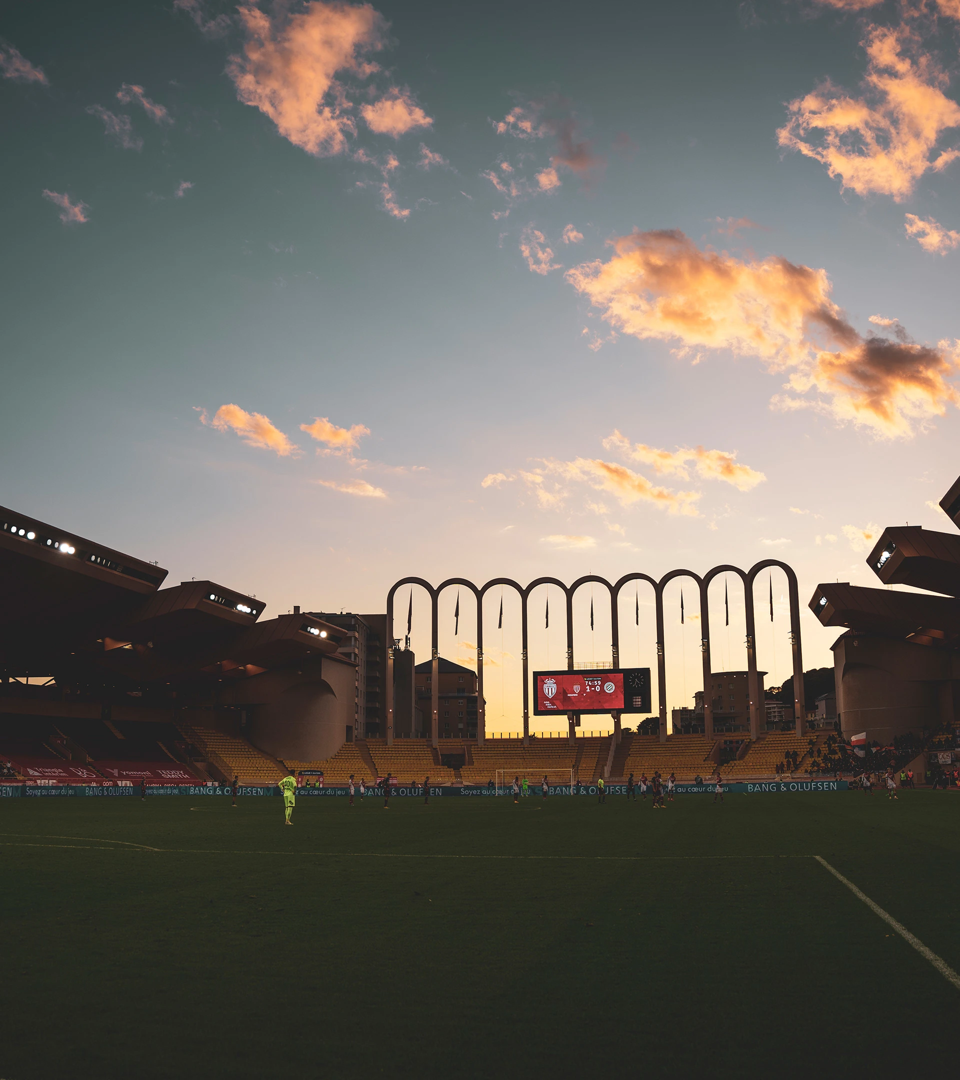 AS Monaco stadium at sunset