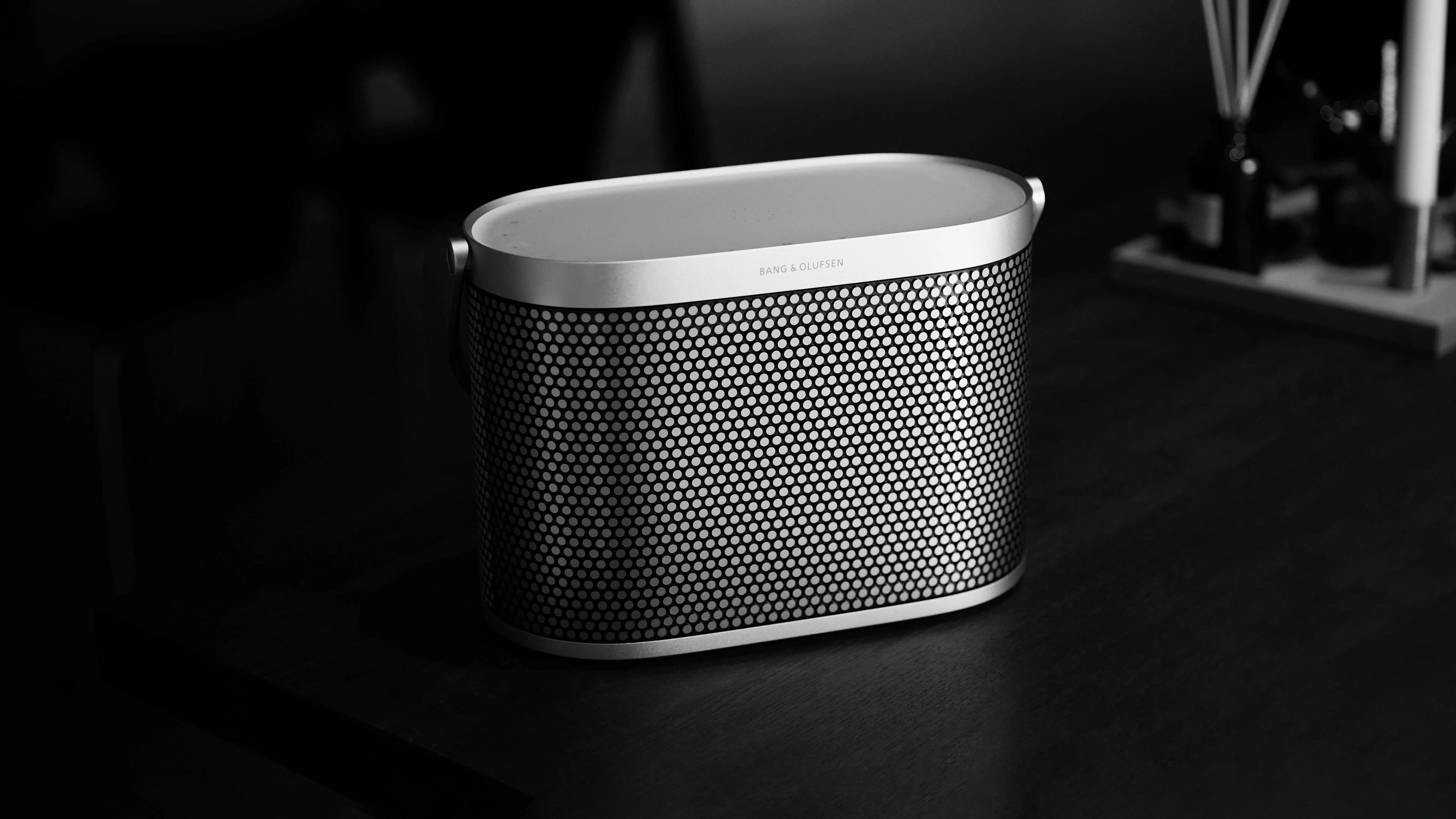 Full product image of the Beosound A5 speaker in Spaced Aluminium