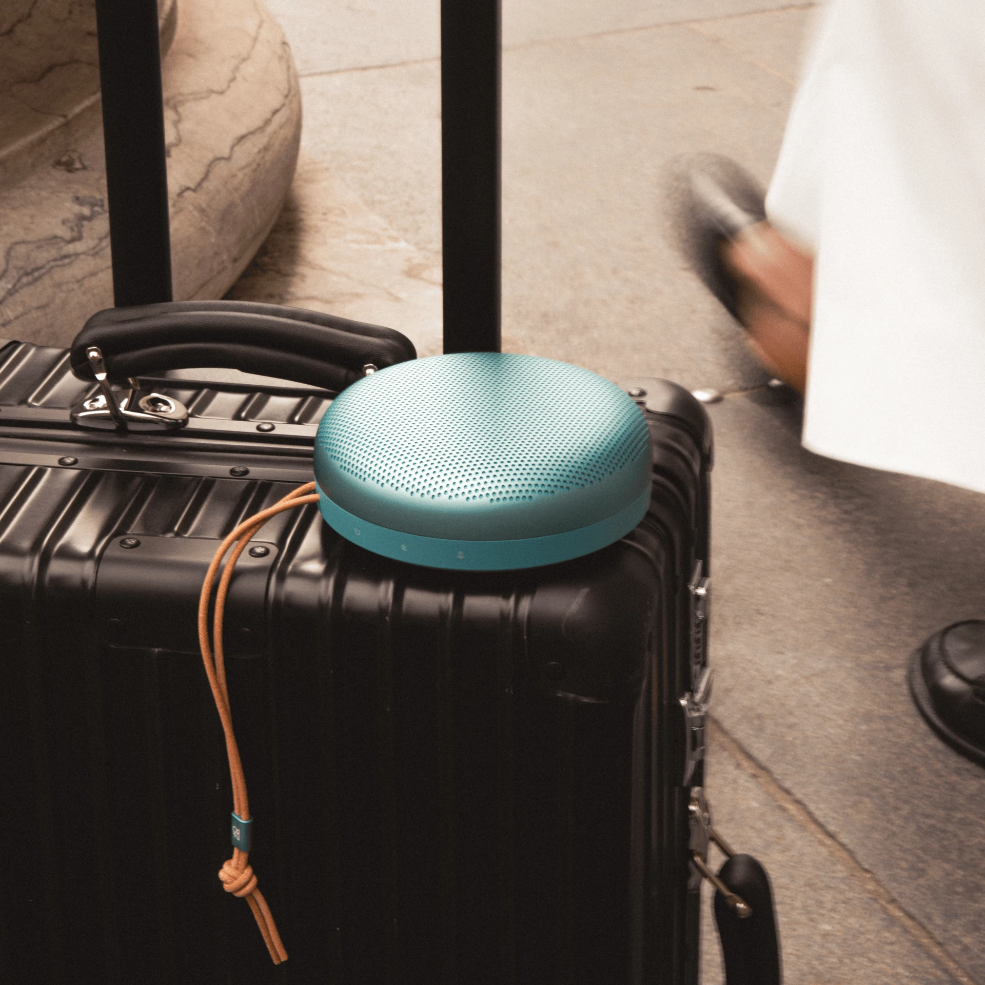 Beosound A1 on a suitcase