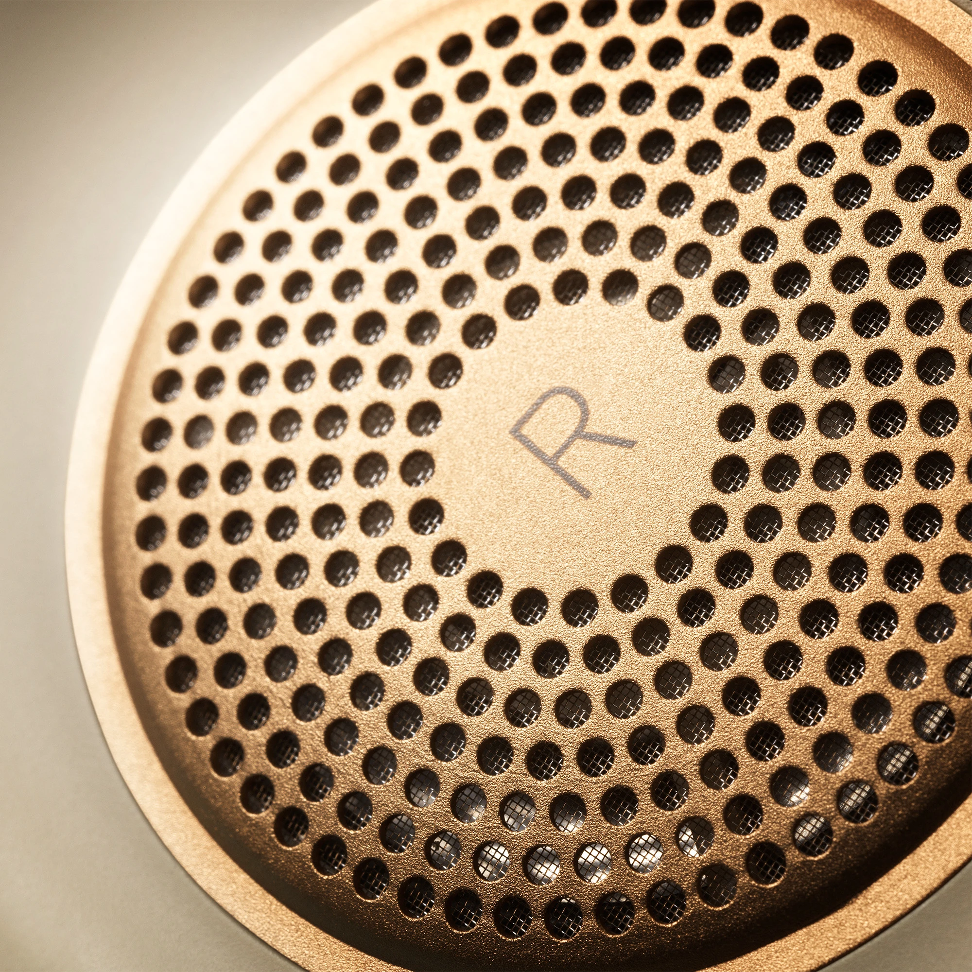 Closeup of the headphone drivers in the Beoplay H95 headphones