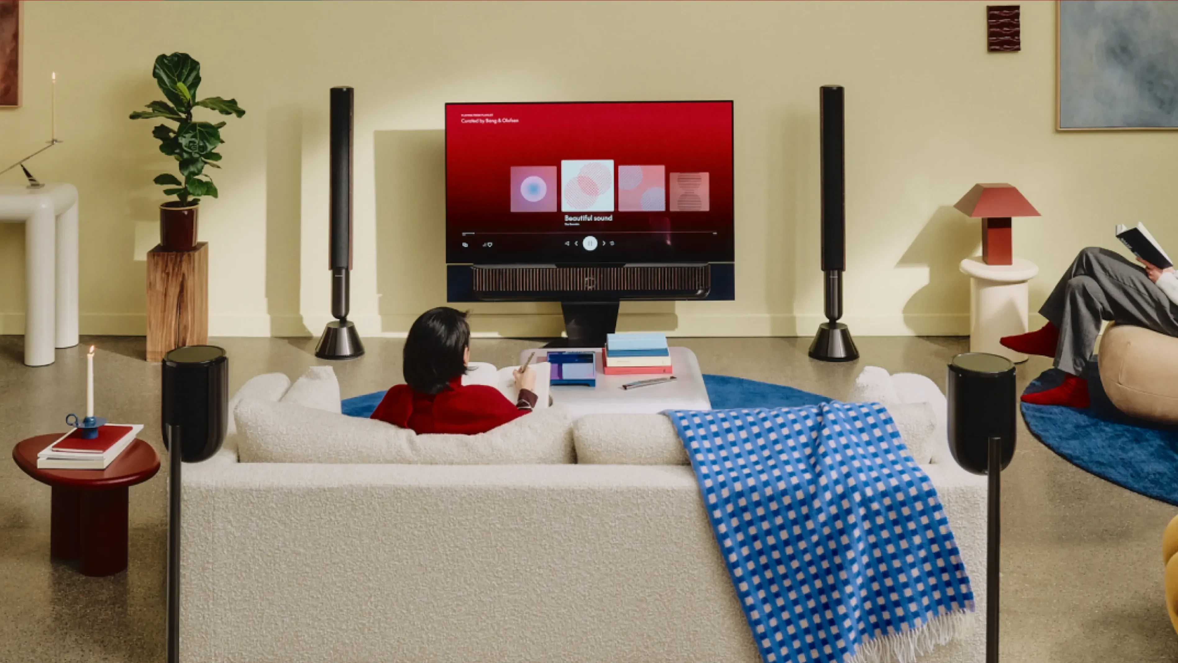 Beovision Theatre TV with a set of Beolab 28 on each side in a modern interior living room