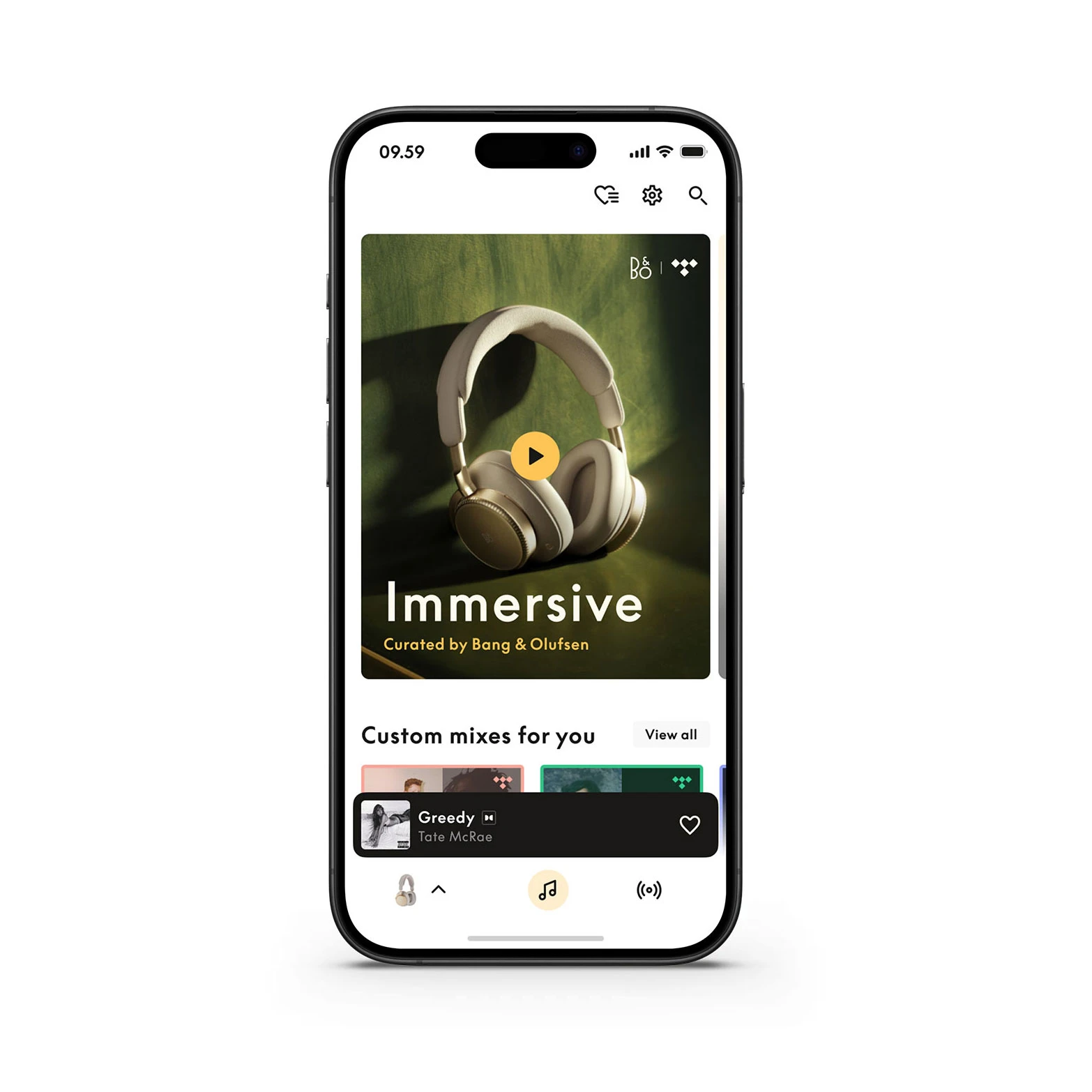 Image of user interface of TIDAL in B&O app