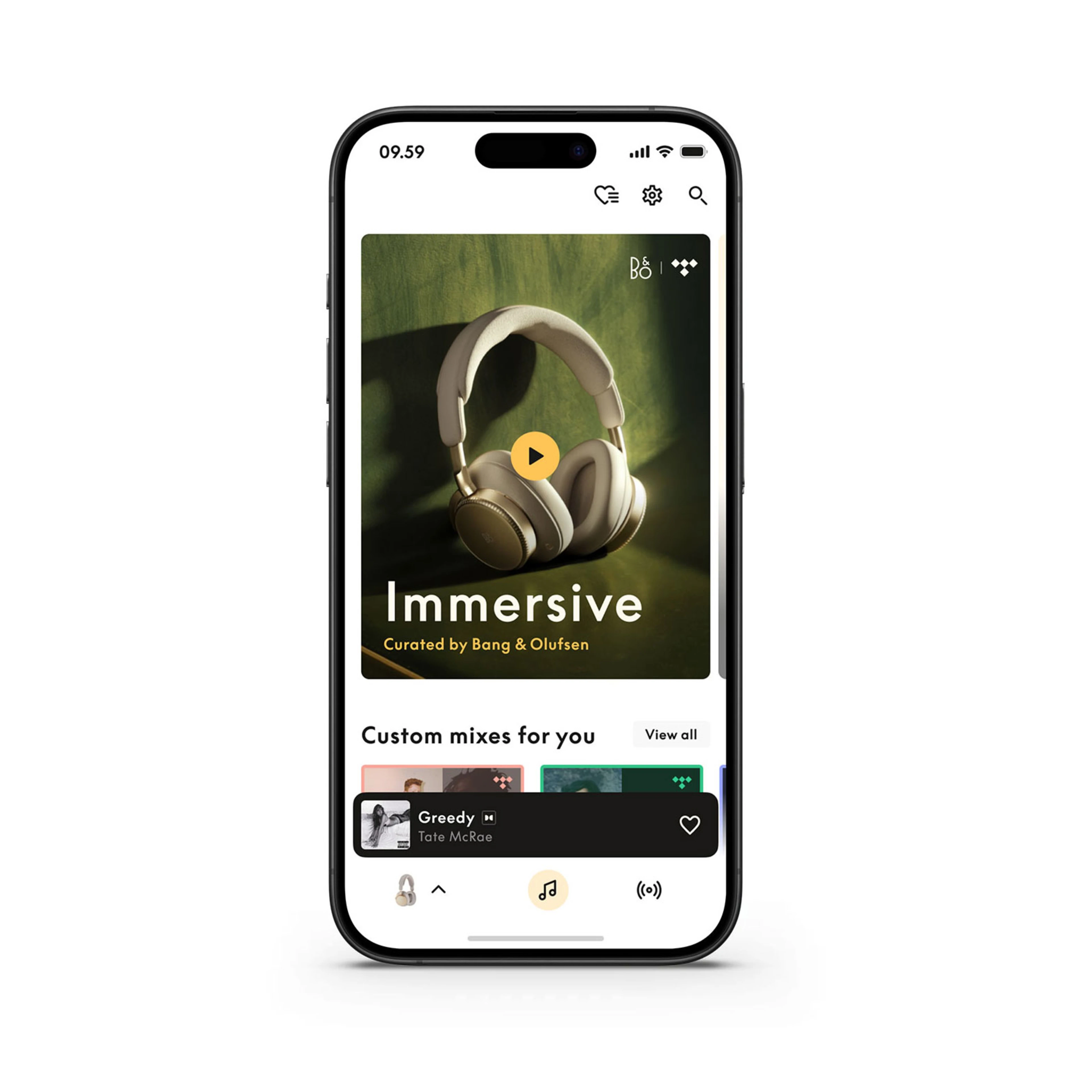 Image of user interface of TIDAL in B&O app