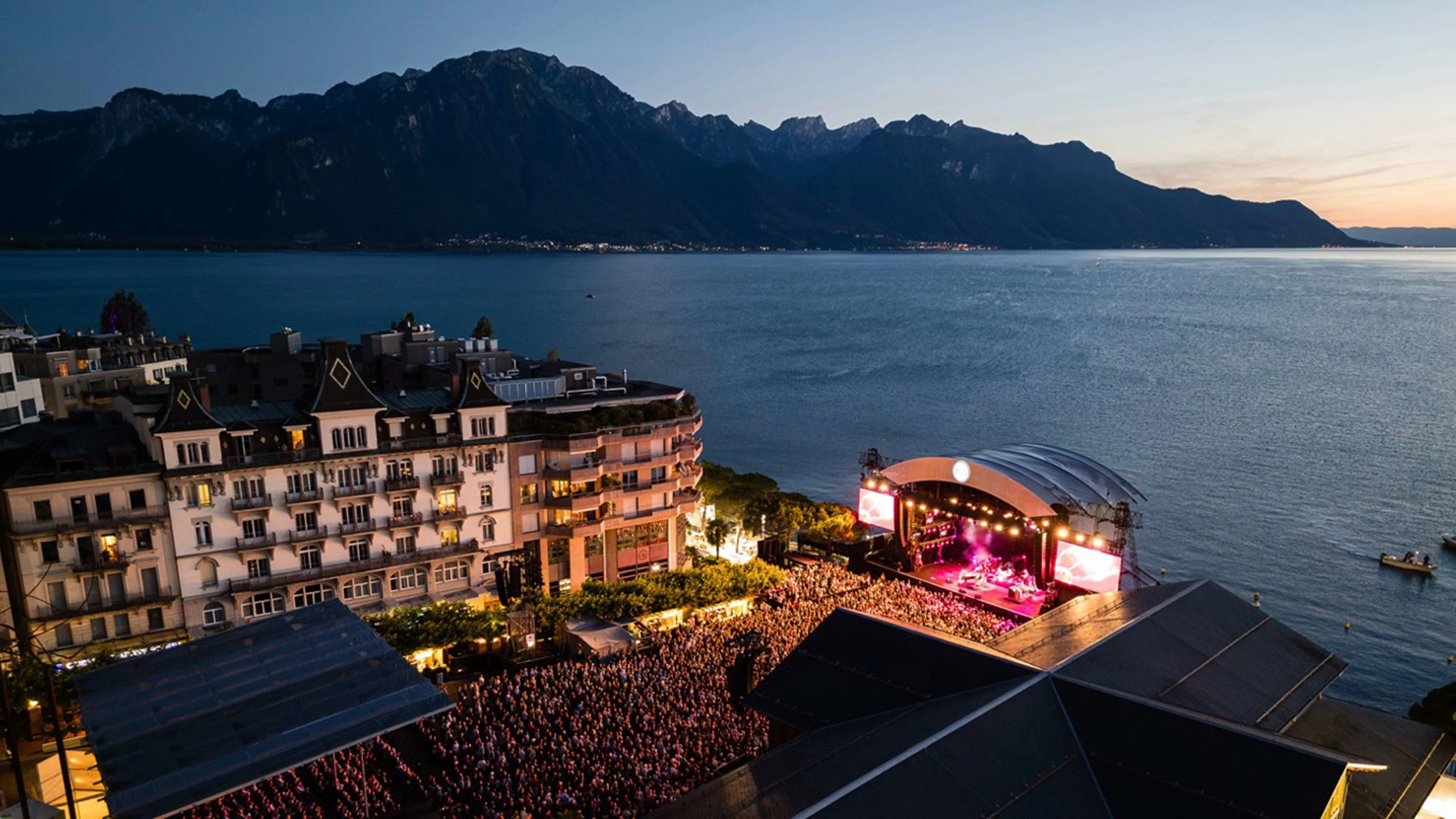 A grand stage in Montreux with many people attending