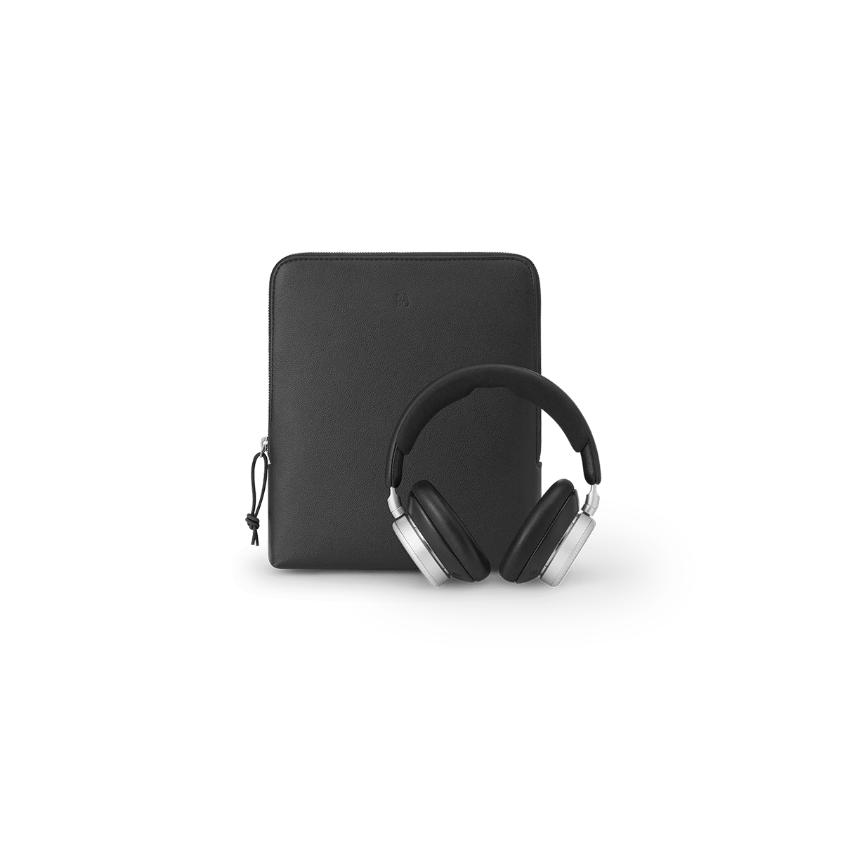 Leather pouch and headset in infinite black