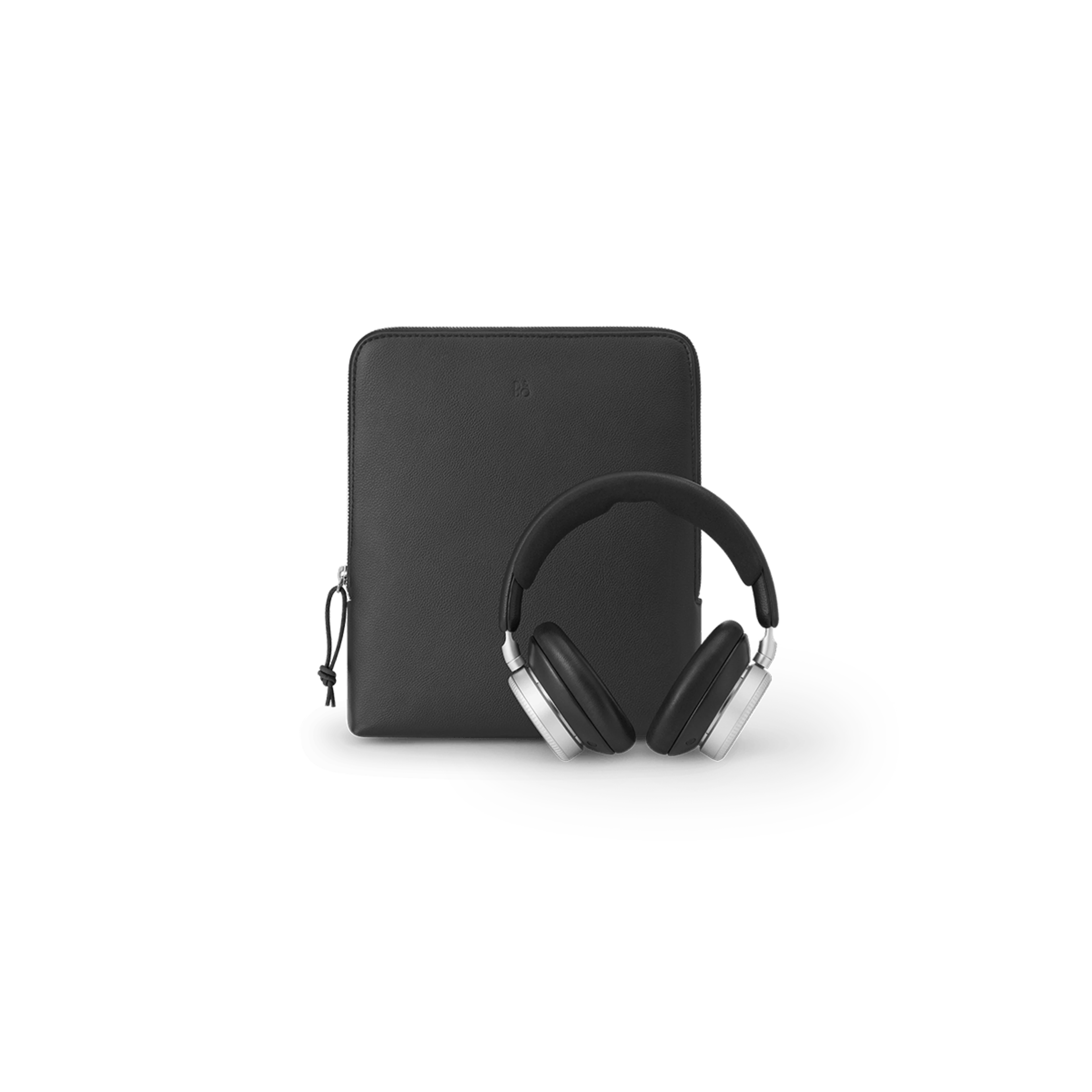 Leather pouch and headset in infinite black