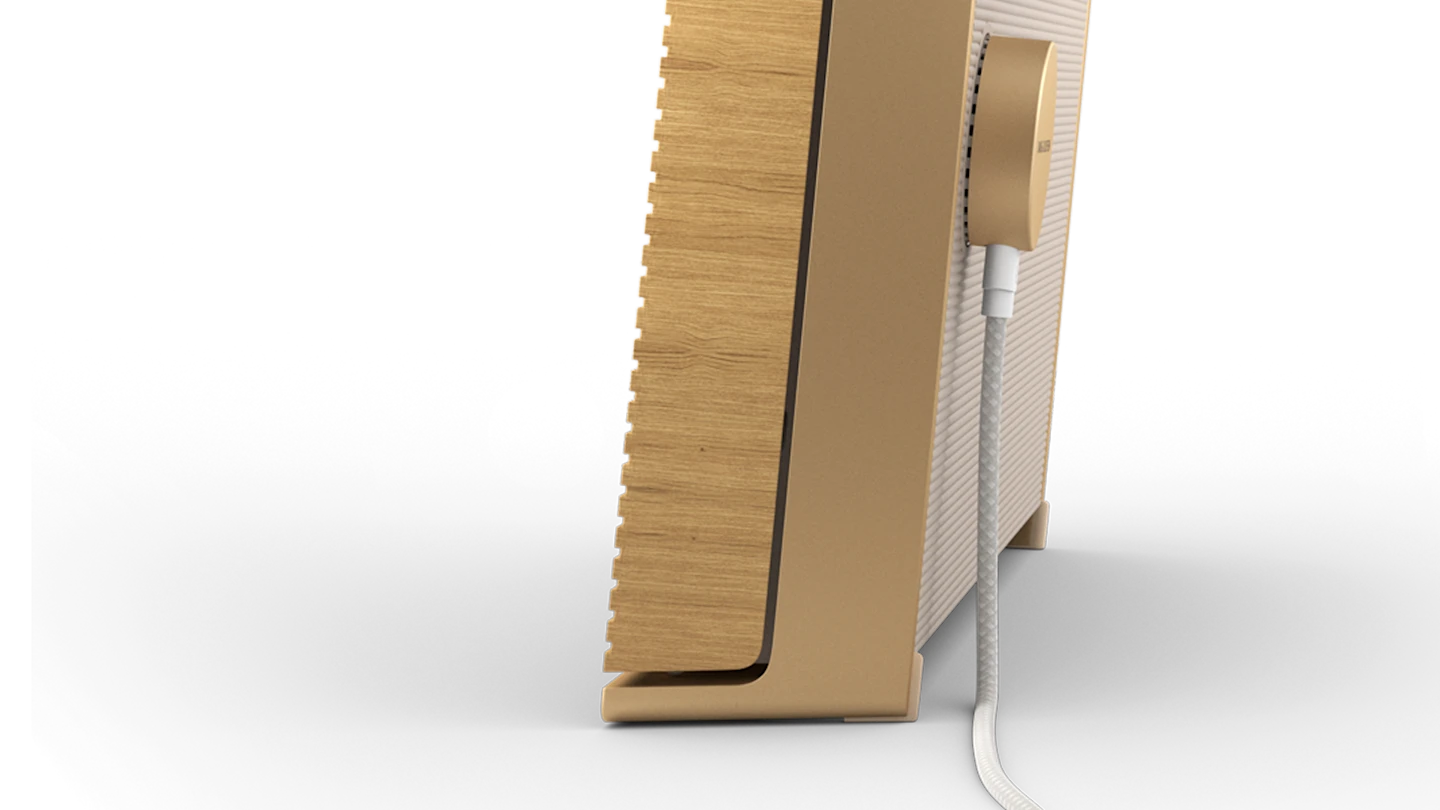 Detail view of Beosound Level's magnetic charging plug