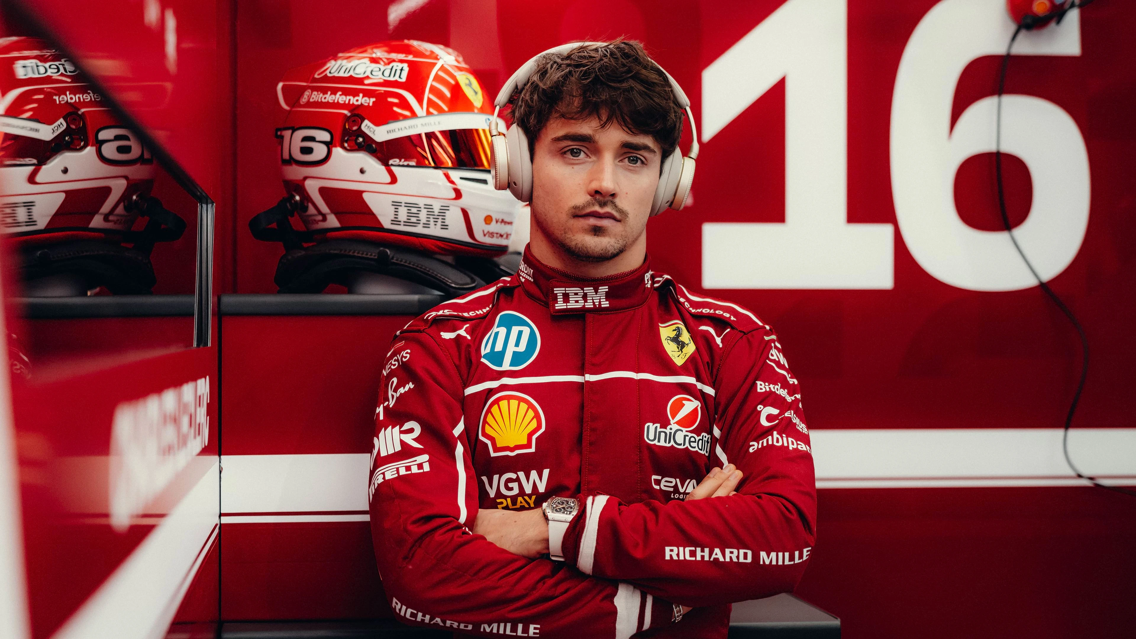 Charles Leclerc wearing the Beoplay H200