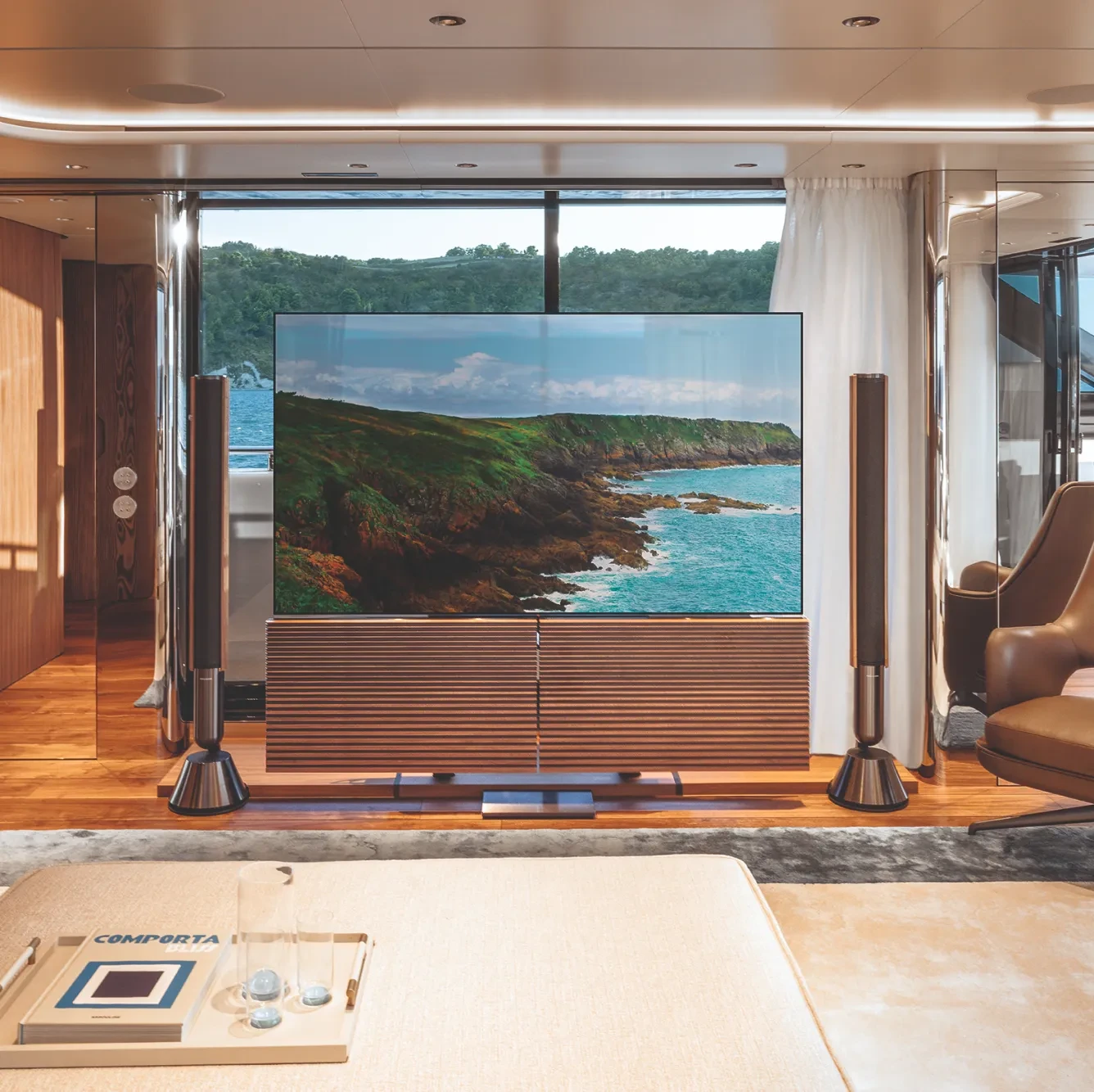 Beovision Harmony on a Ferretti yacht in a living room