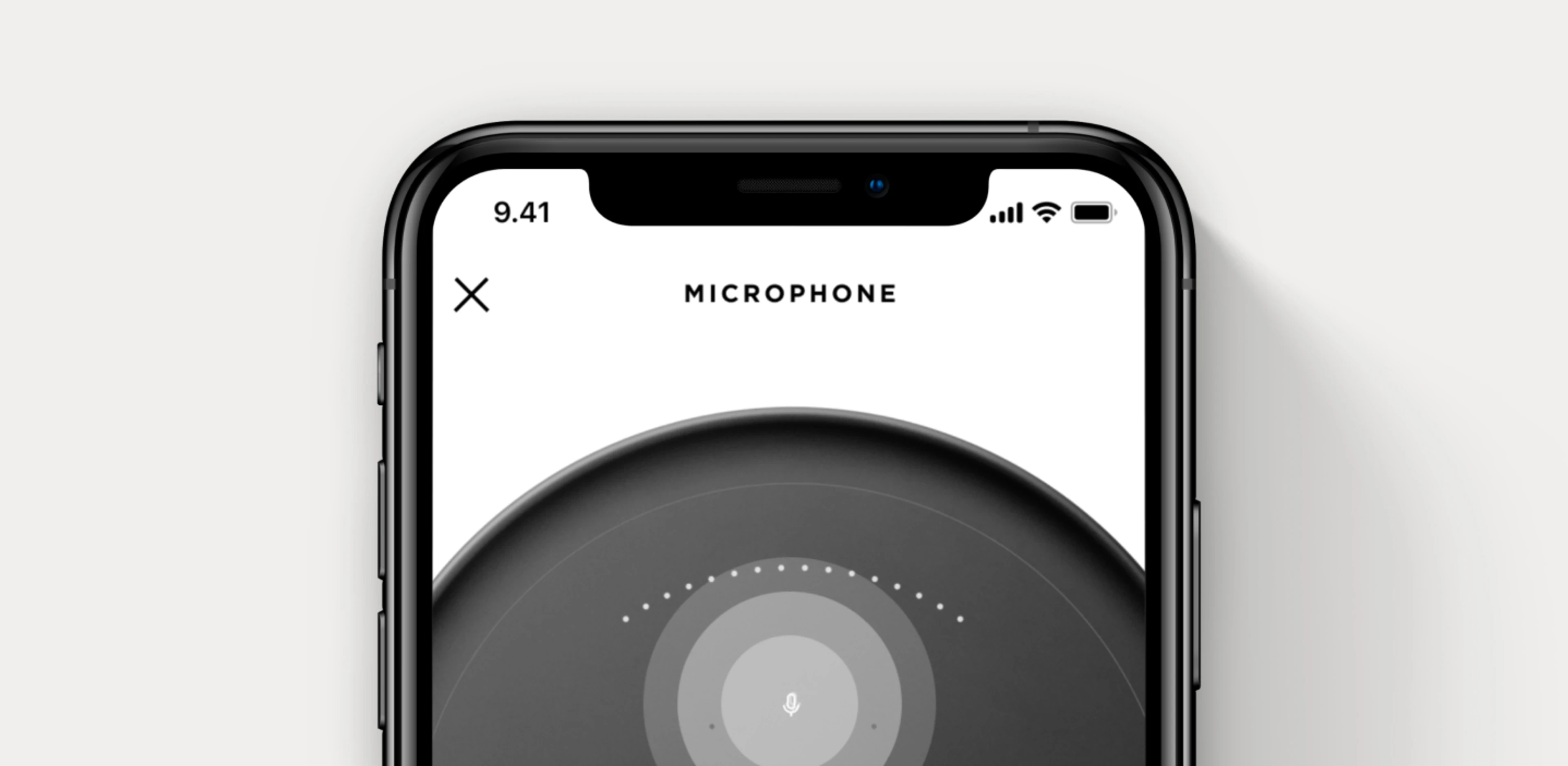 B&O App screen showing the microphone option