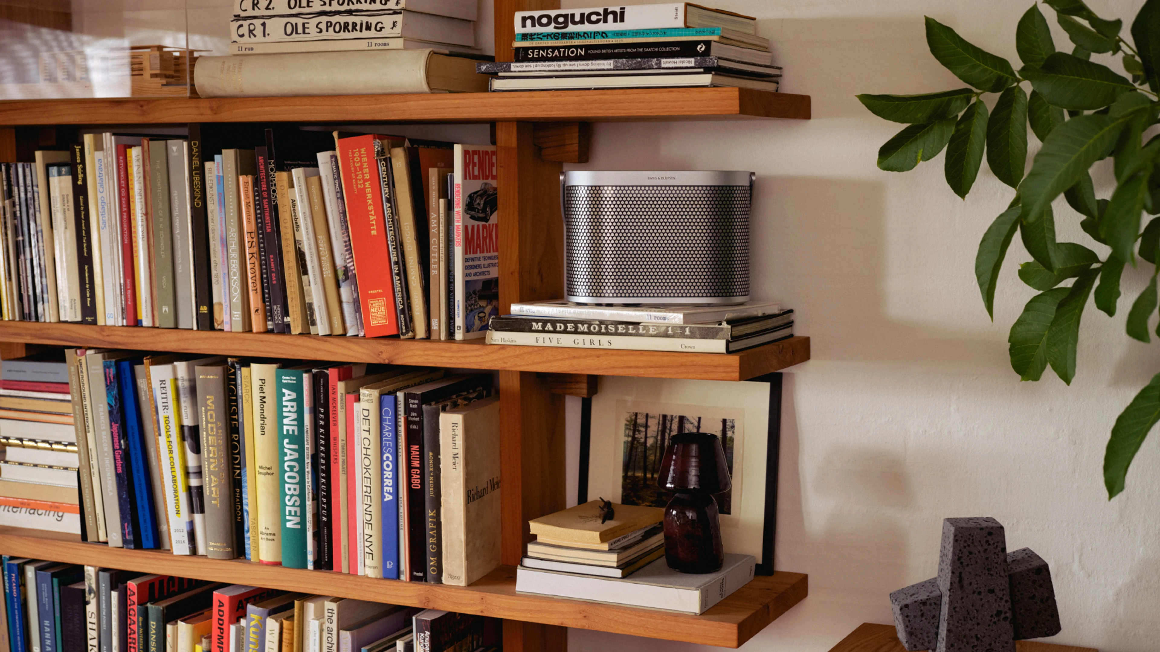 Image of Beosound A5 Spaced Aluminium on Malene and Nikolaj's bookshelf