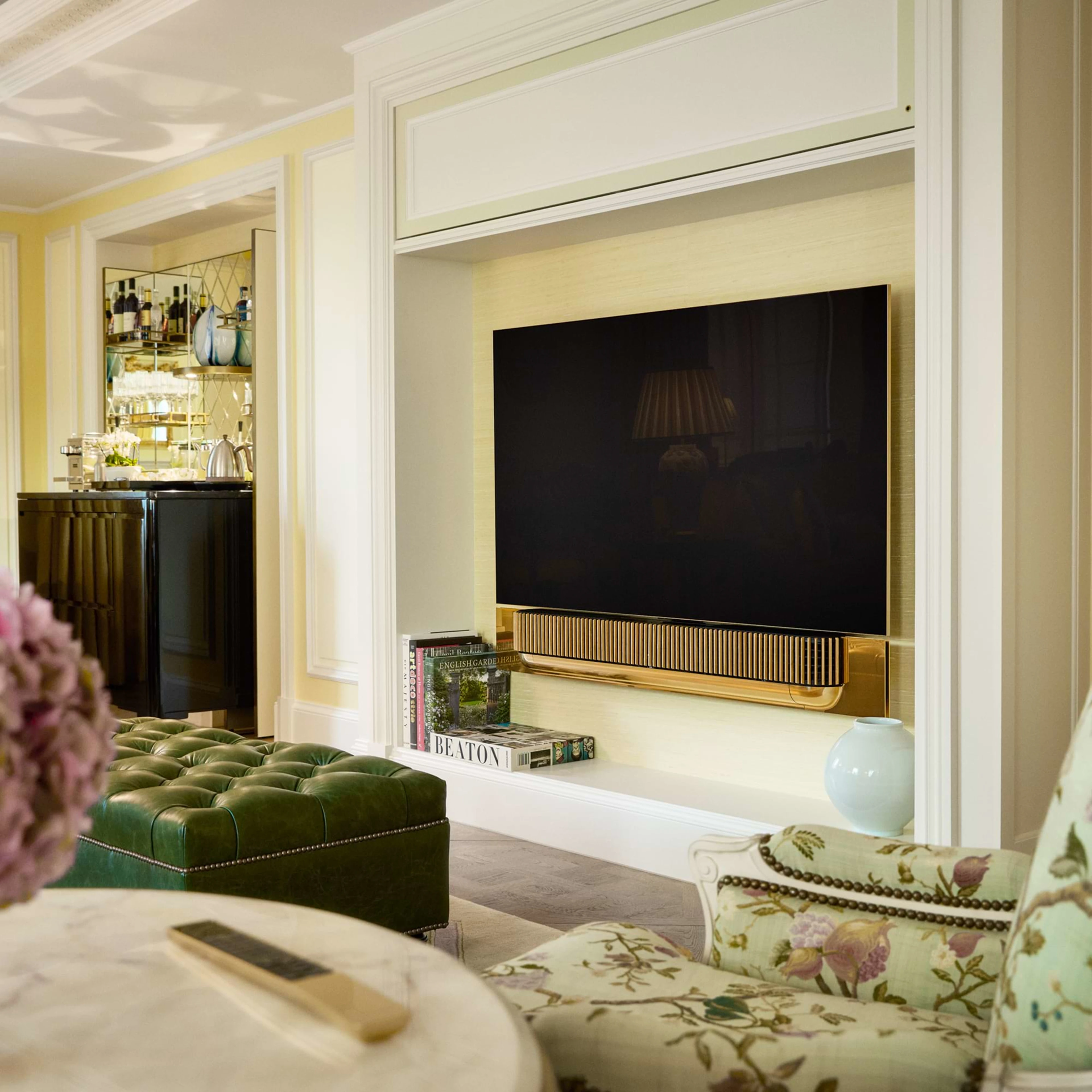 Beovision Theatre placed on a wall in a hotel room