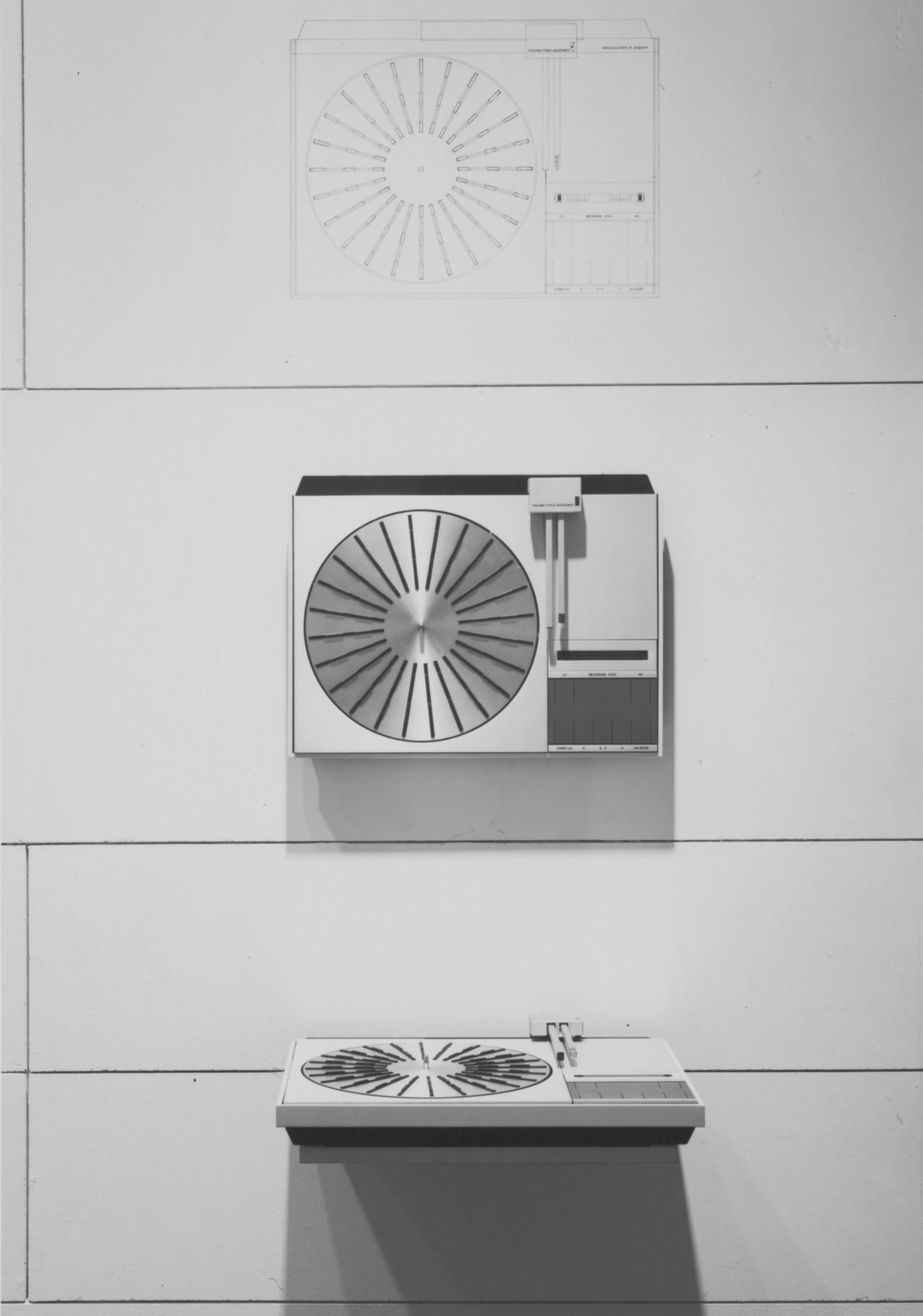 Record player from above and its sketches