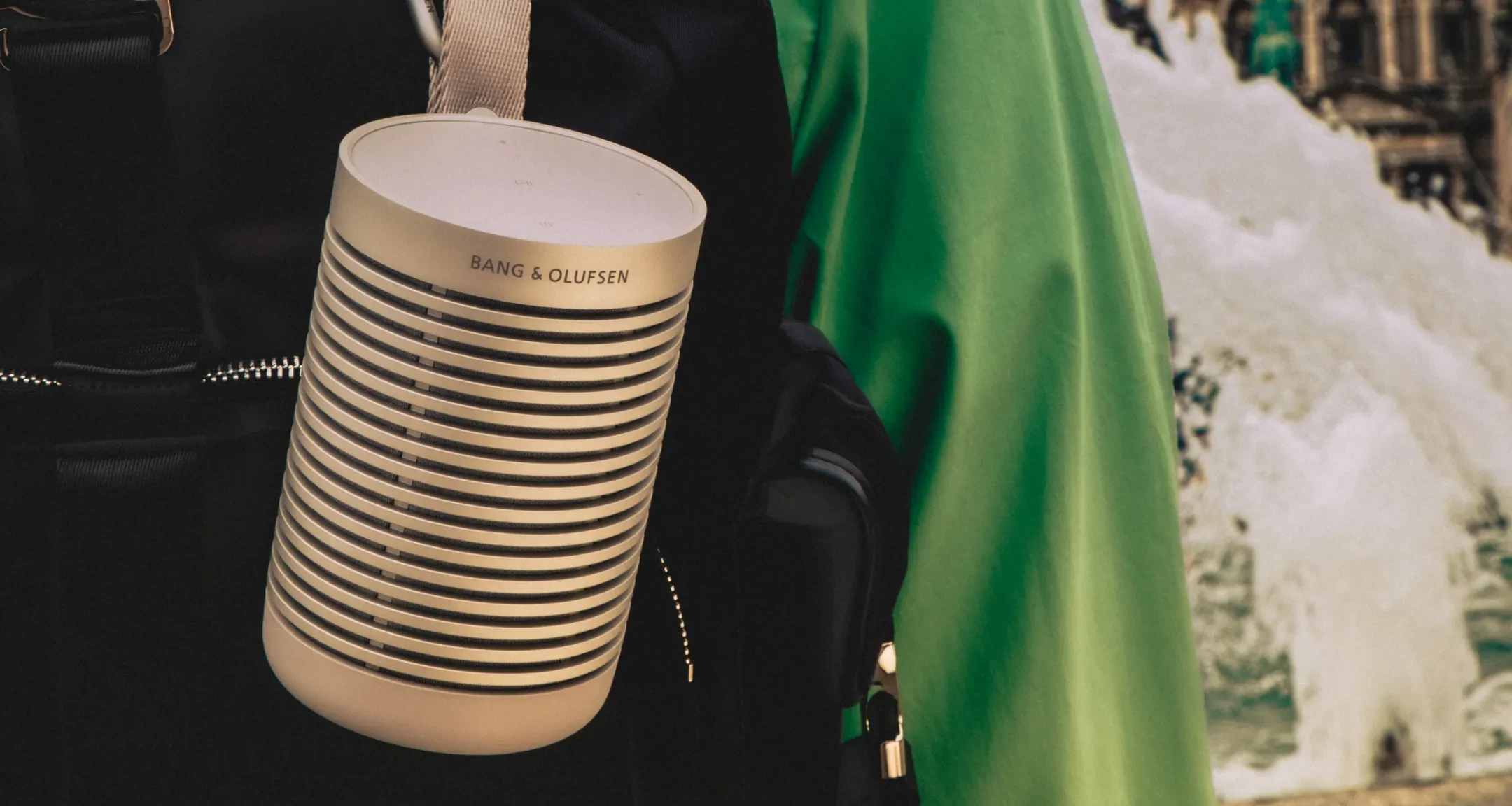 Beosound Explore attached to a backpack