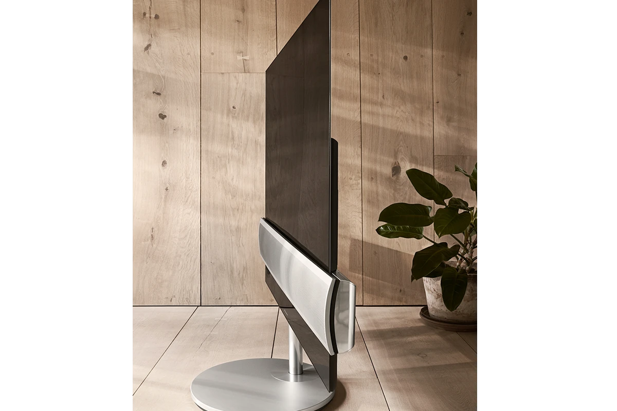 Side view of Eclipse television standing in a wooden room