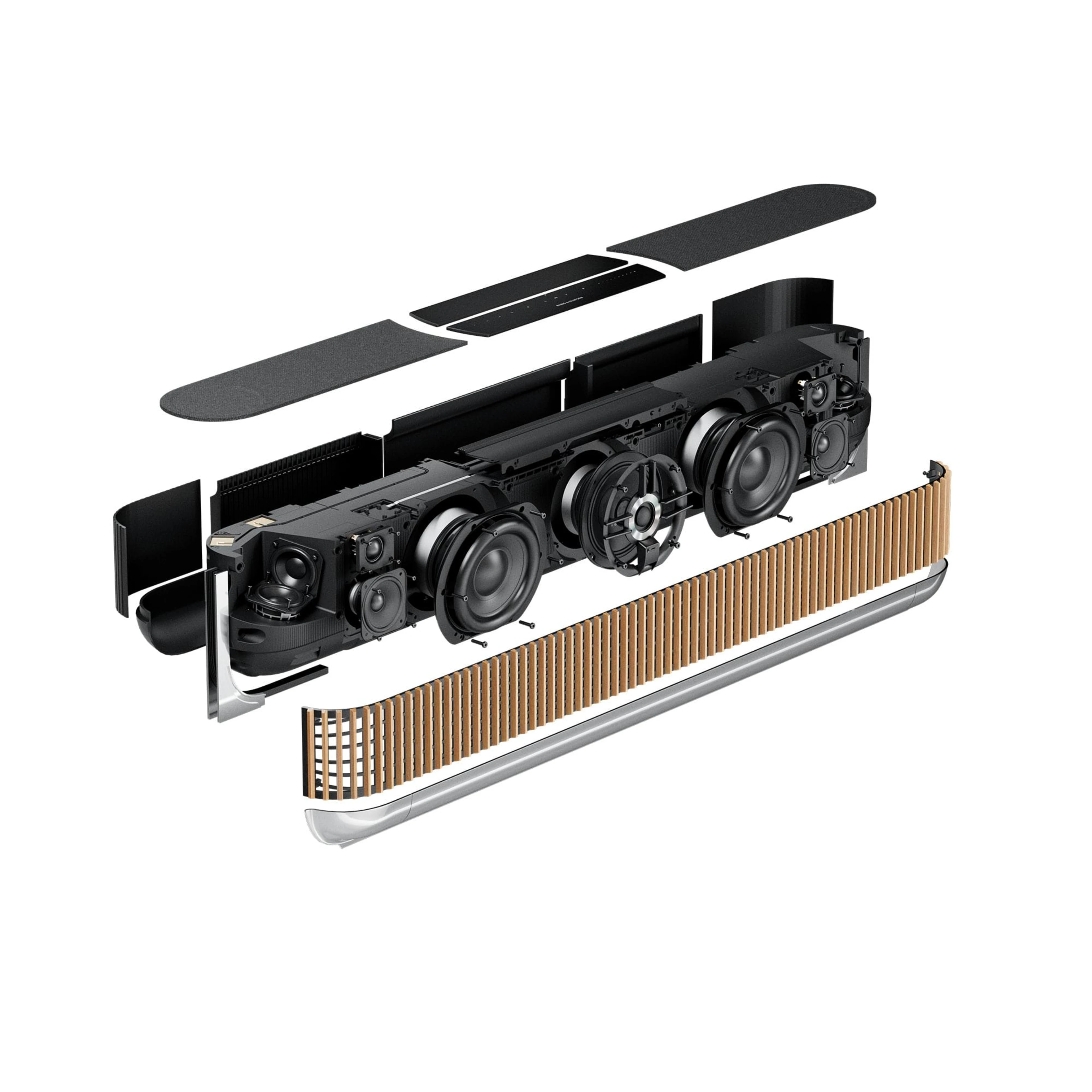 Beosound Theatre opened up to display the inner details