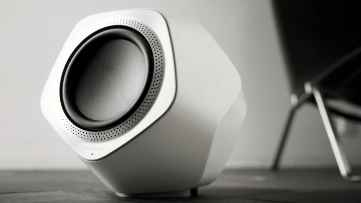 Beolab 19 speakers in living room under tv