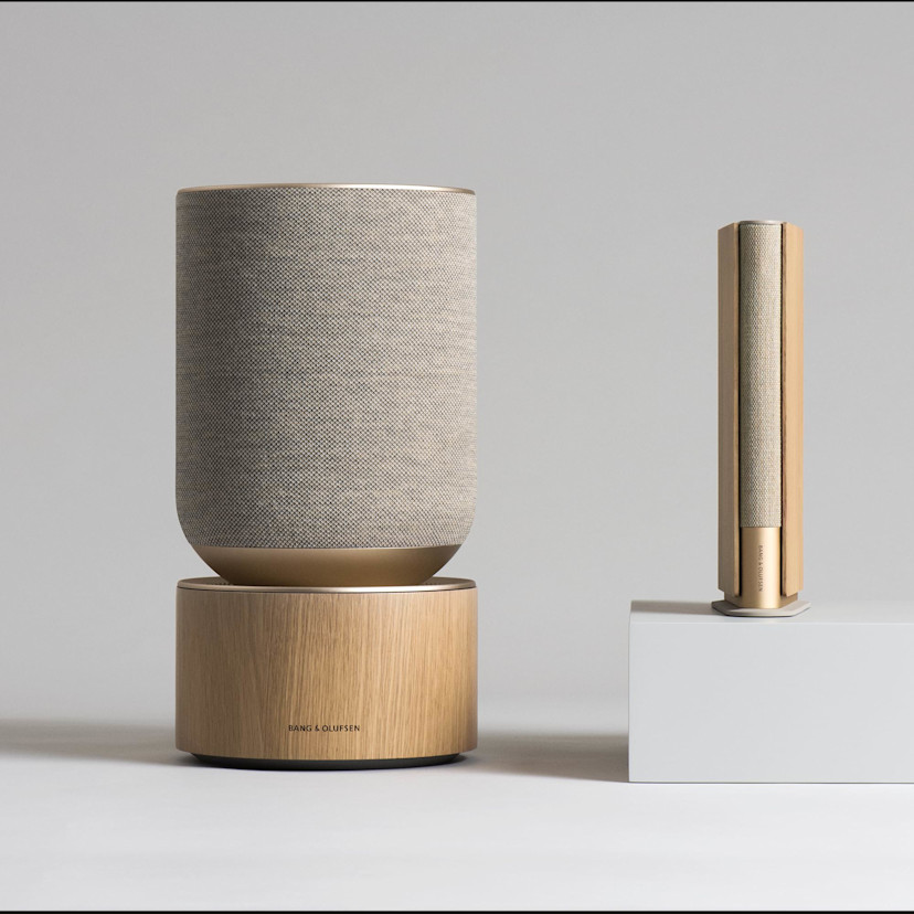 Beosound Balance standing next to Beosound Emerge
