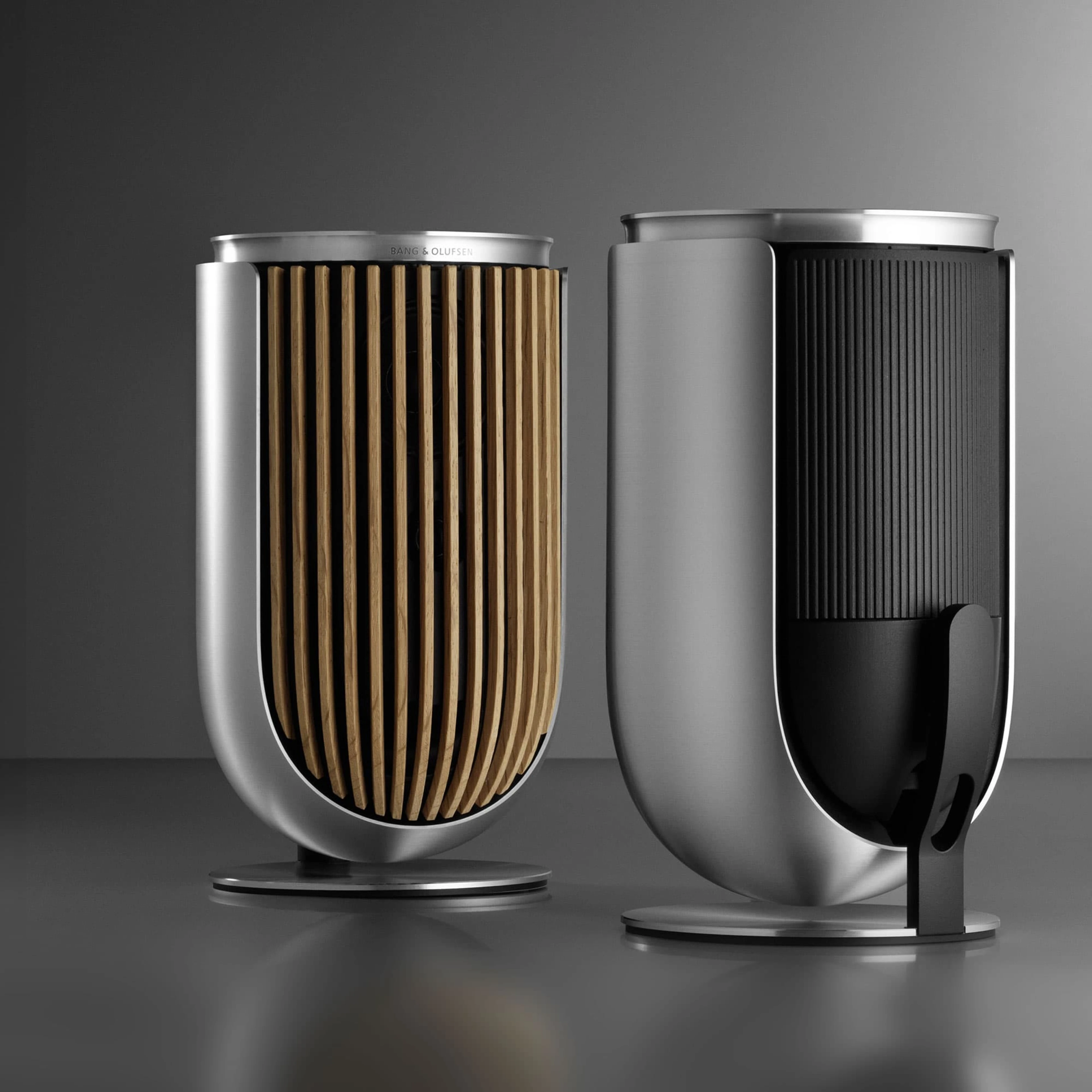 Thee Beolab 8 speakers that connect with each other