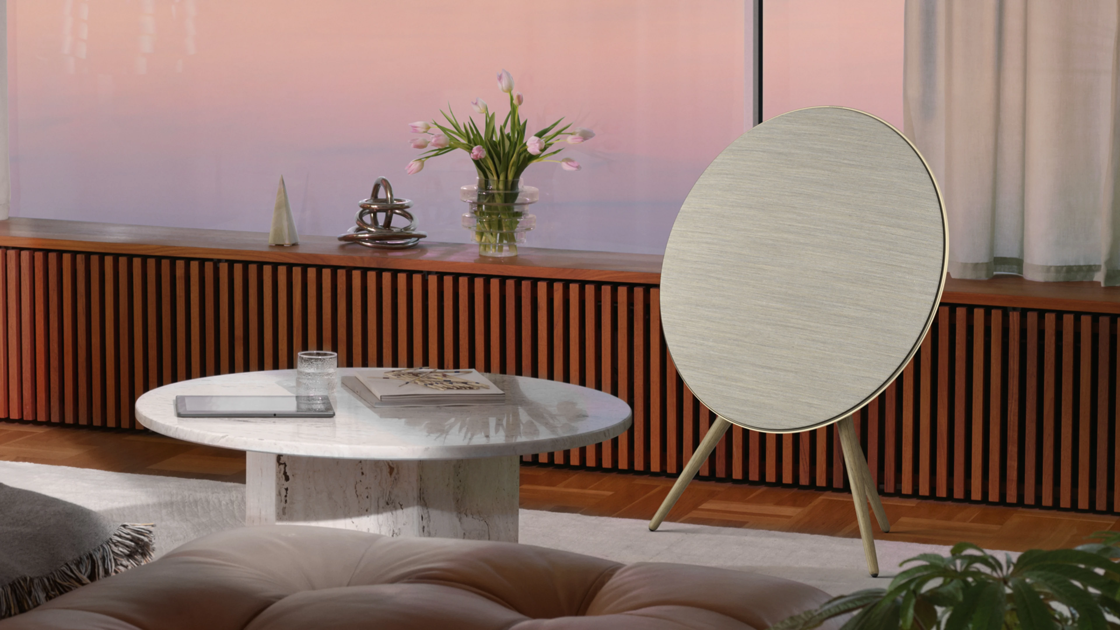 Beosound A9 in Gold Tone in a living room setting