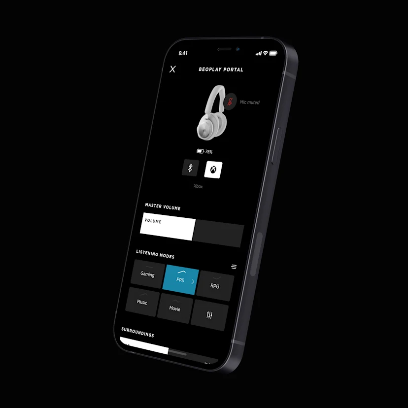 Control Beoplay Portal's EQ, volume, listening mode and chat-voice balance on the Bang & Olufsen App