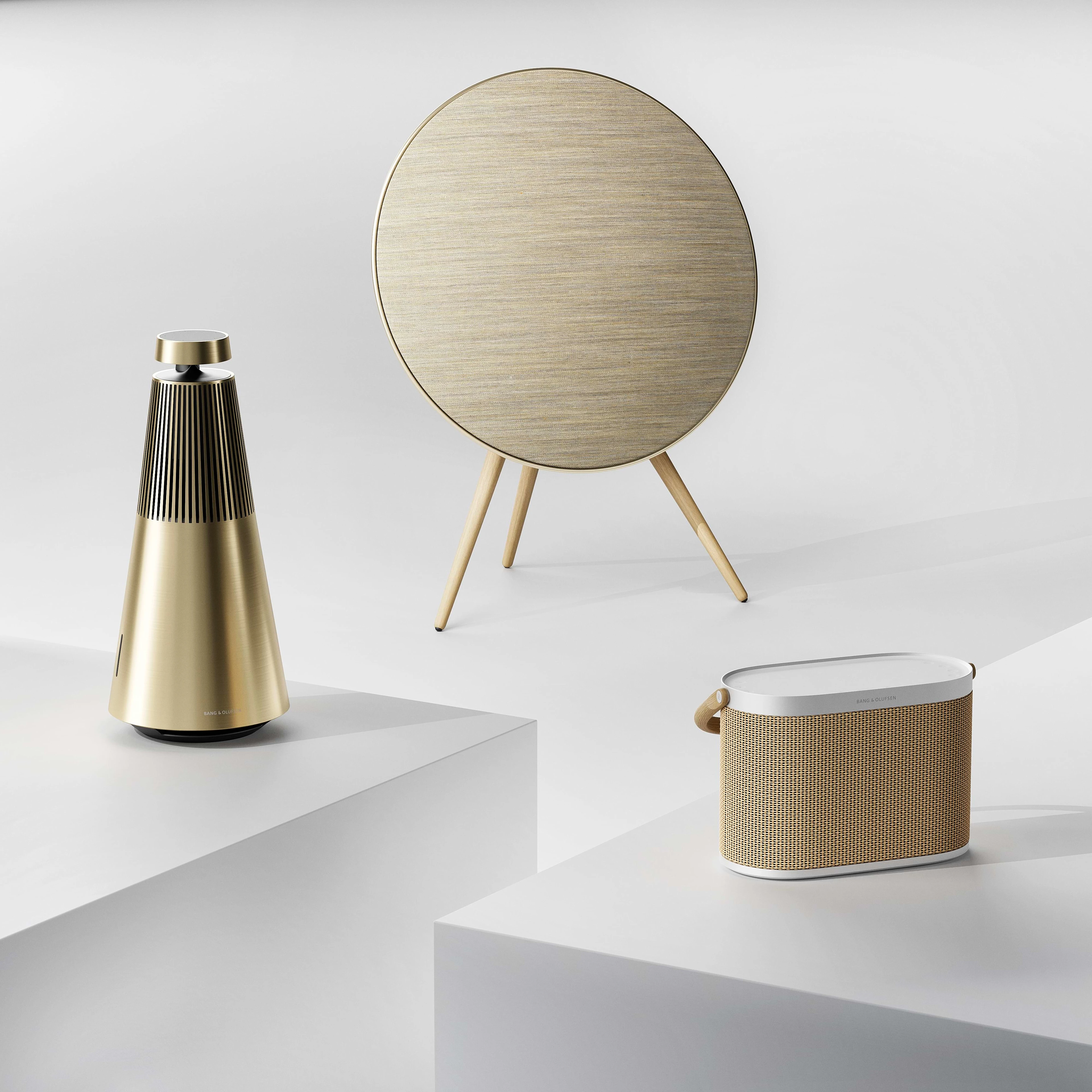 Beosound A5, Beosound A9 and Beosound 2 speakers next to each other