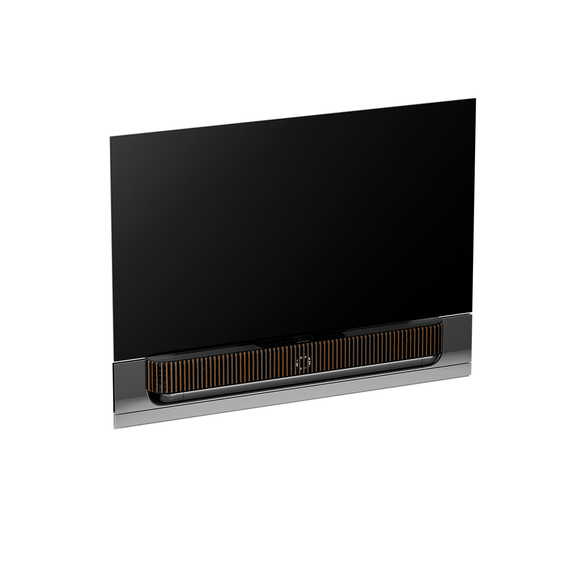 Product image of the Beovision Theatre television 65" in black anthracite with dark oak front cover on a wall mount