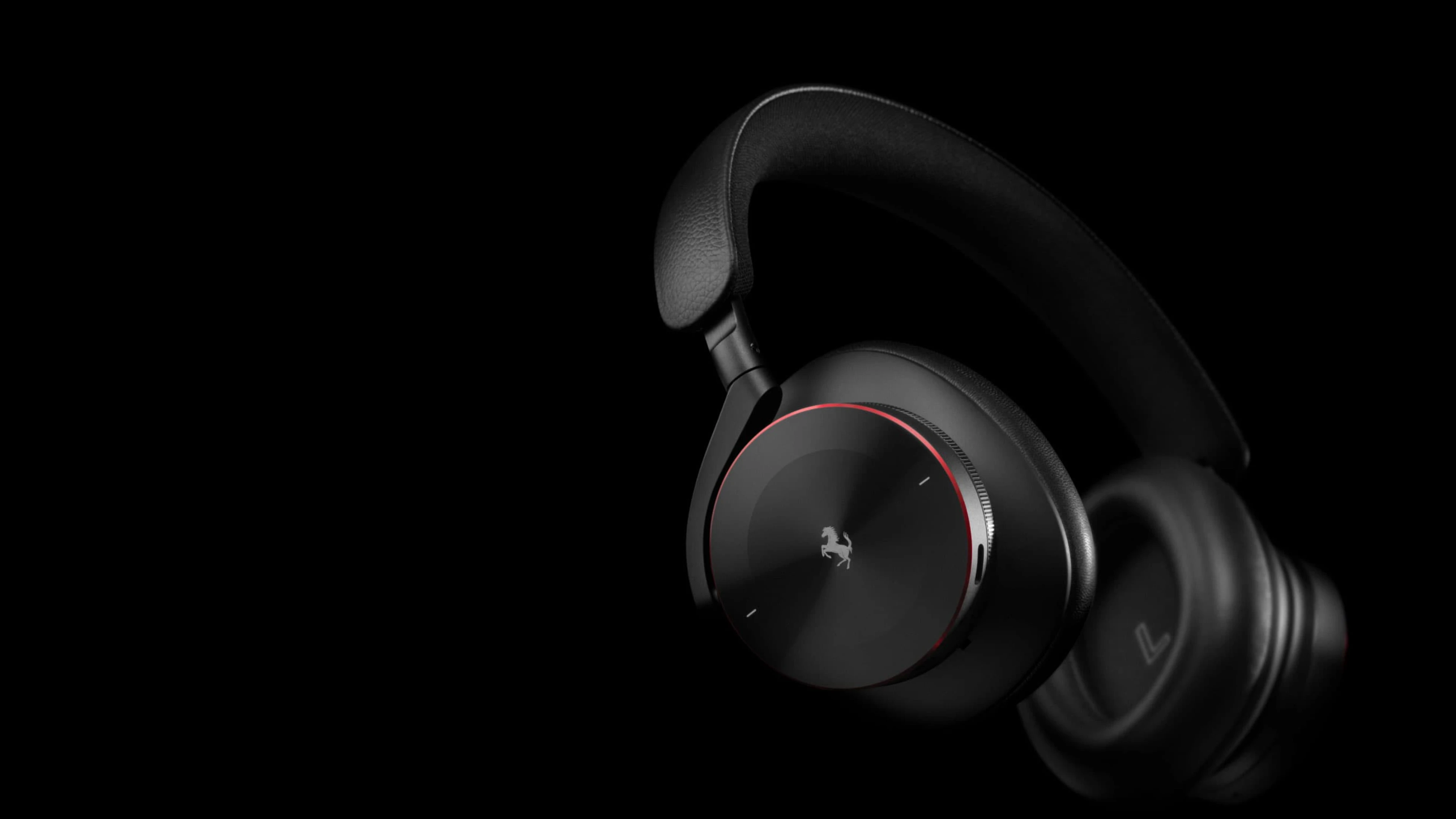 Image of the Beoplay H95 Ferrari Edition headphones on a black background