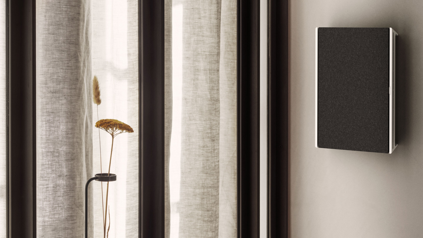 Wall-mounted Beosound Level Natural - Dark Grey in a bright room