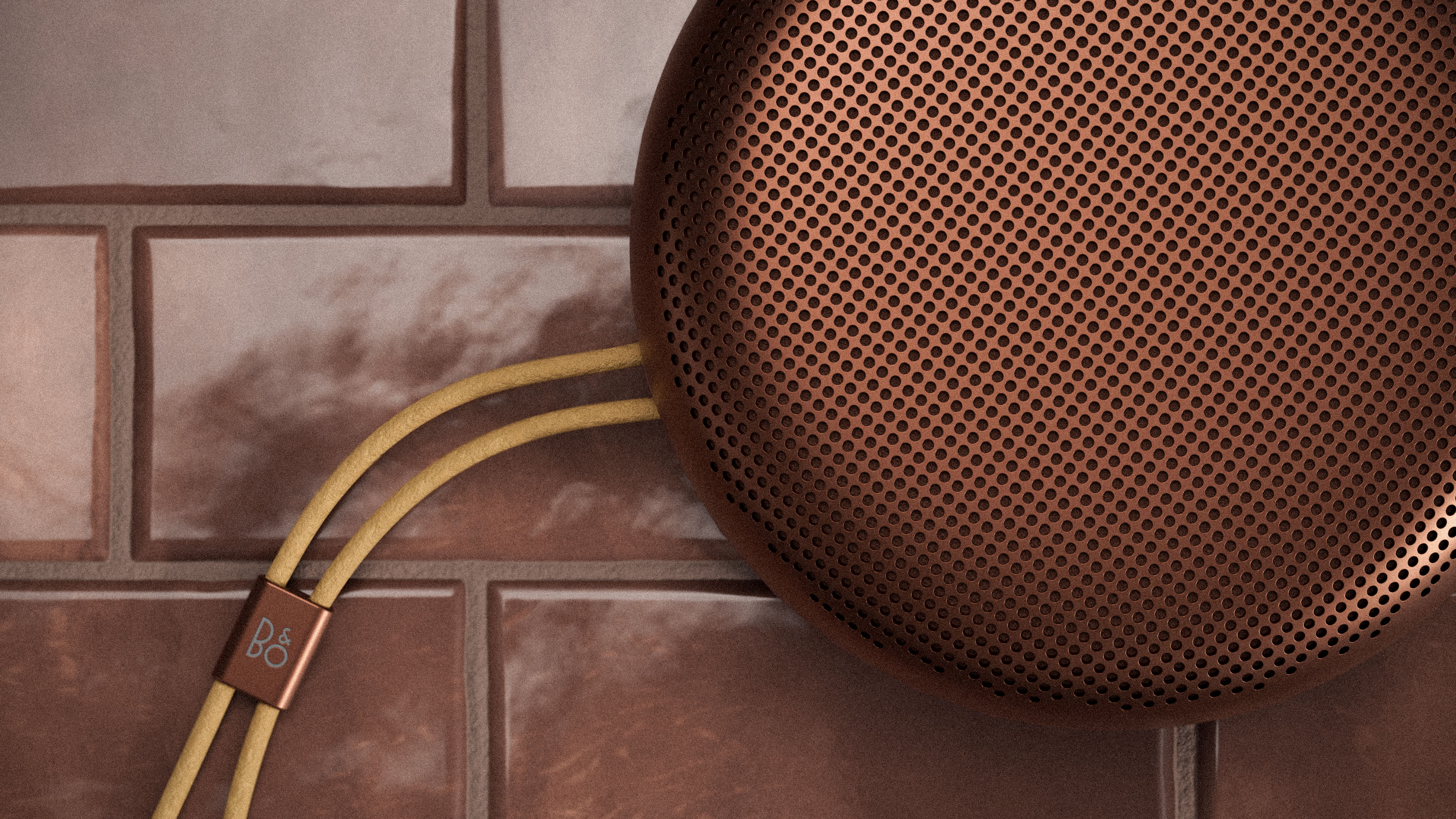 Beosound A1 in the shade Rustic Red, laying on the tiled background