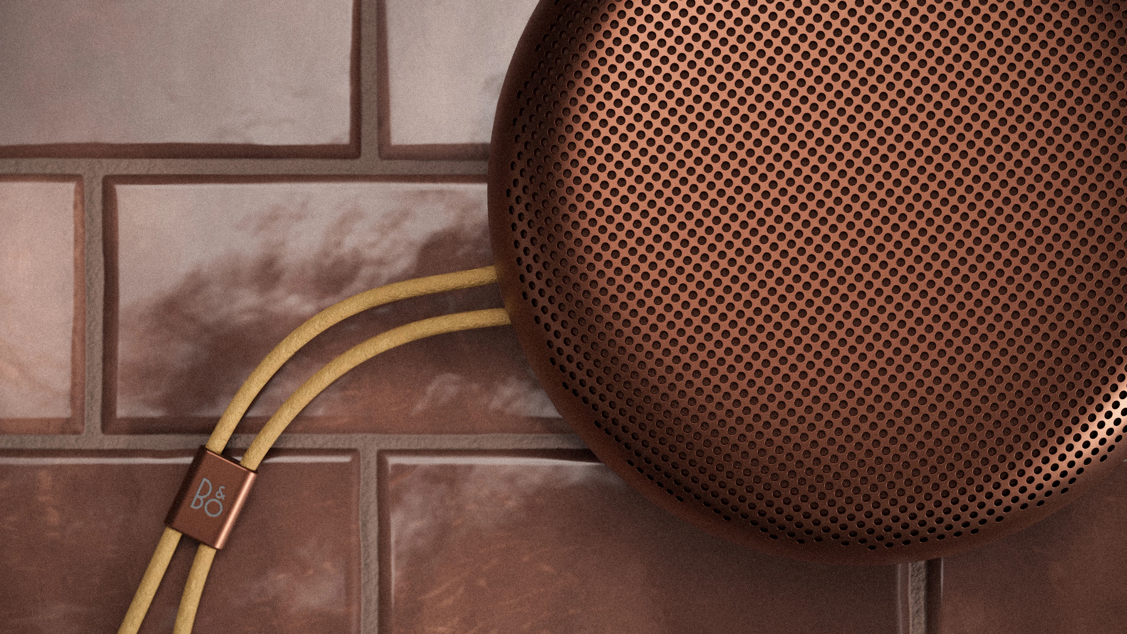 Beosound A1 in the shade Rustic Red, laying on the tiled background