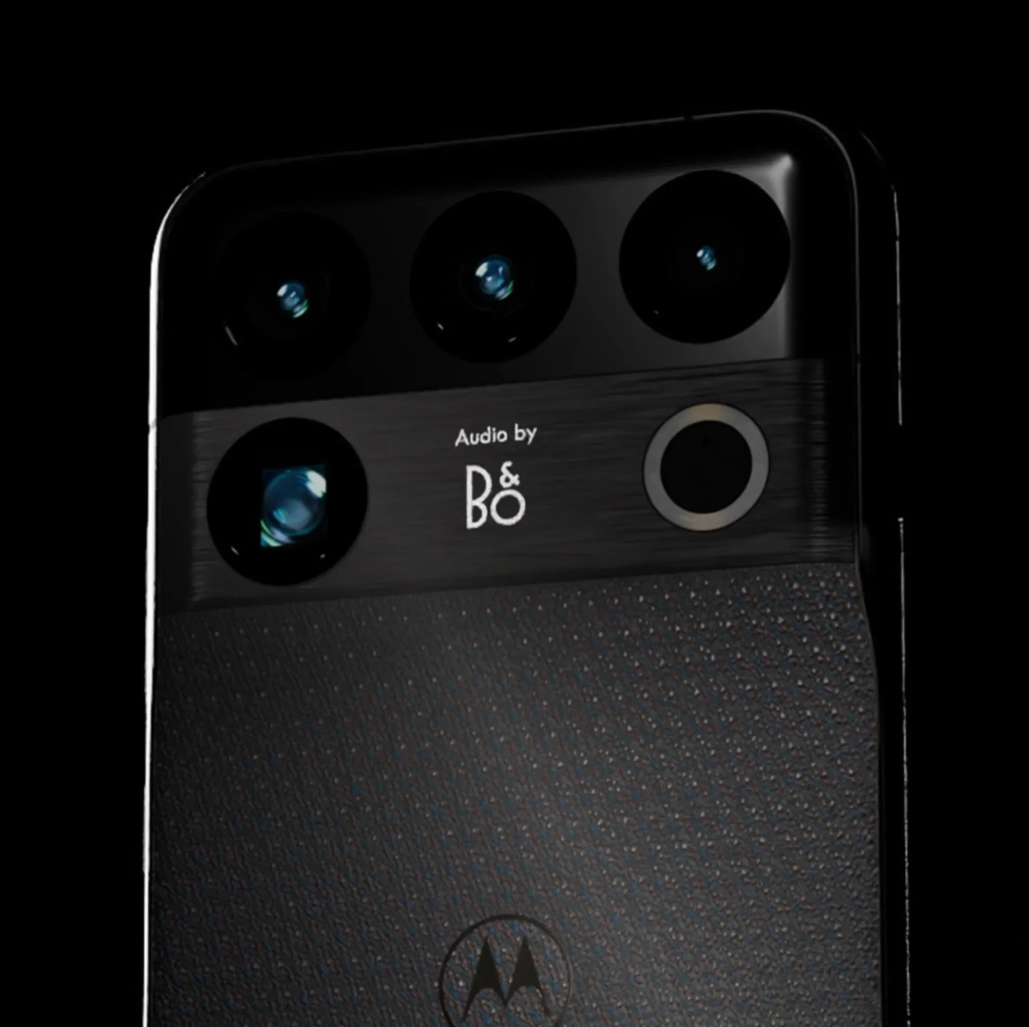 Motorola Edge smartphone in black featuring Audio by Bang & Olufsen branding.