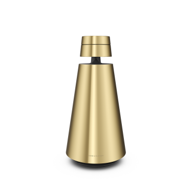 Beosound 1 kabelloser Lautsprecher in Brass Tone mit Bang & Olufsen Logo